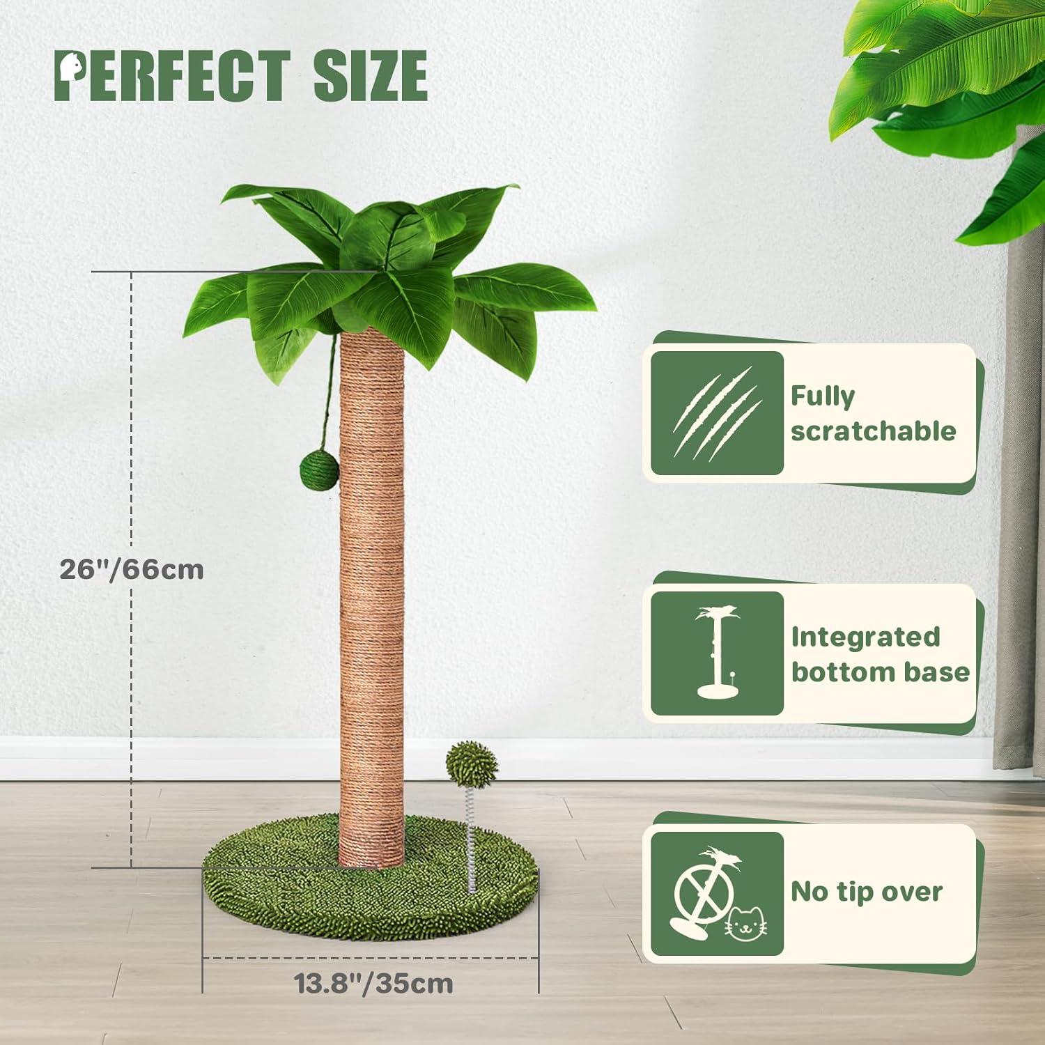 Dohump Cat Scratching Post, 26" Kitten Scratching Post with Premium Sisal Rope, Cute Cat Tree with Dangling and Spring Ball Toys for Indoor Small Cats