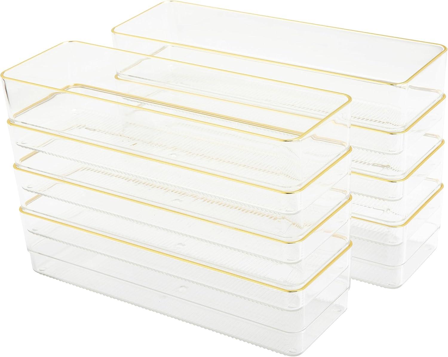 Thomas Martha Stewart Plastic Stackable Office Desk Drawer Organizers with Metallic Trim, 9" x 3"