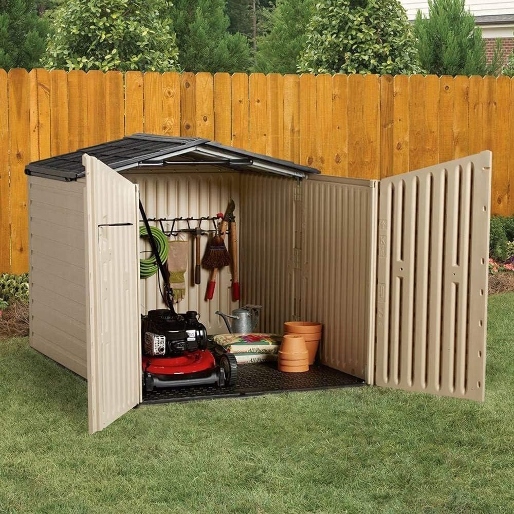 Beige Resin Slide-Lid Outdoor Storage Shed, 96 Cubic Feet