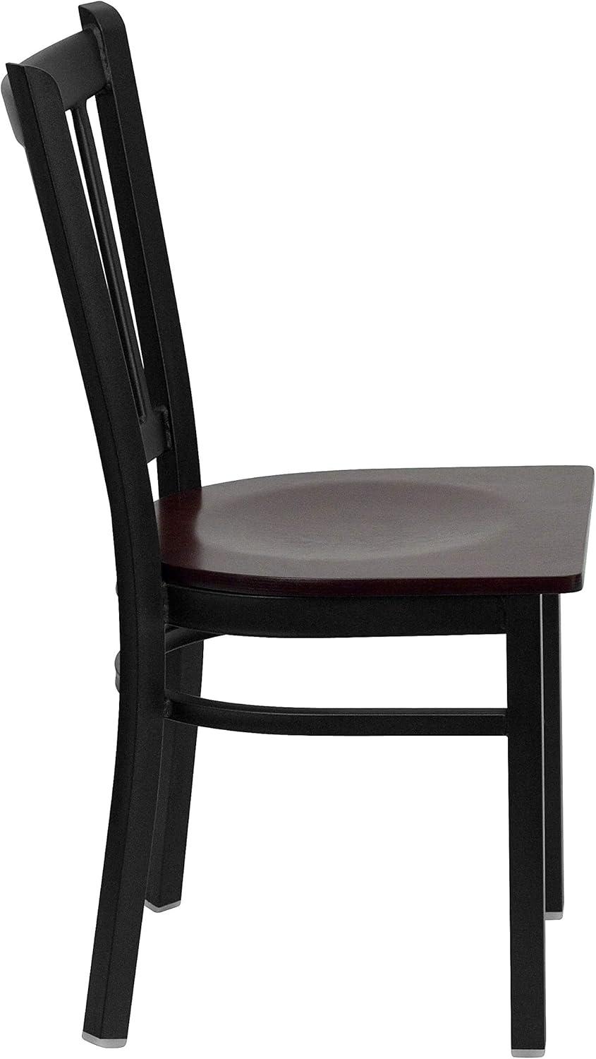 Flash Furniture HERCULES Series Black Vertical Back Metal Restaurant Chair - Mahogany Wood Seat