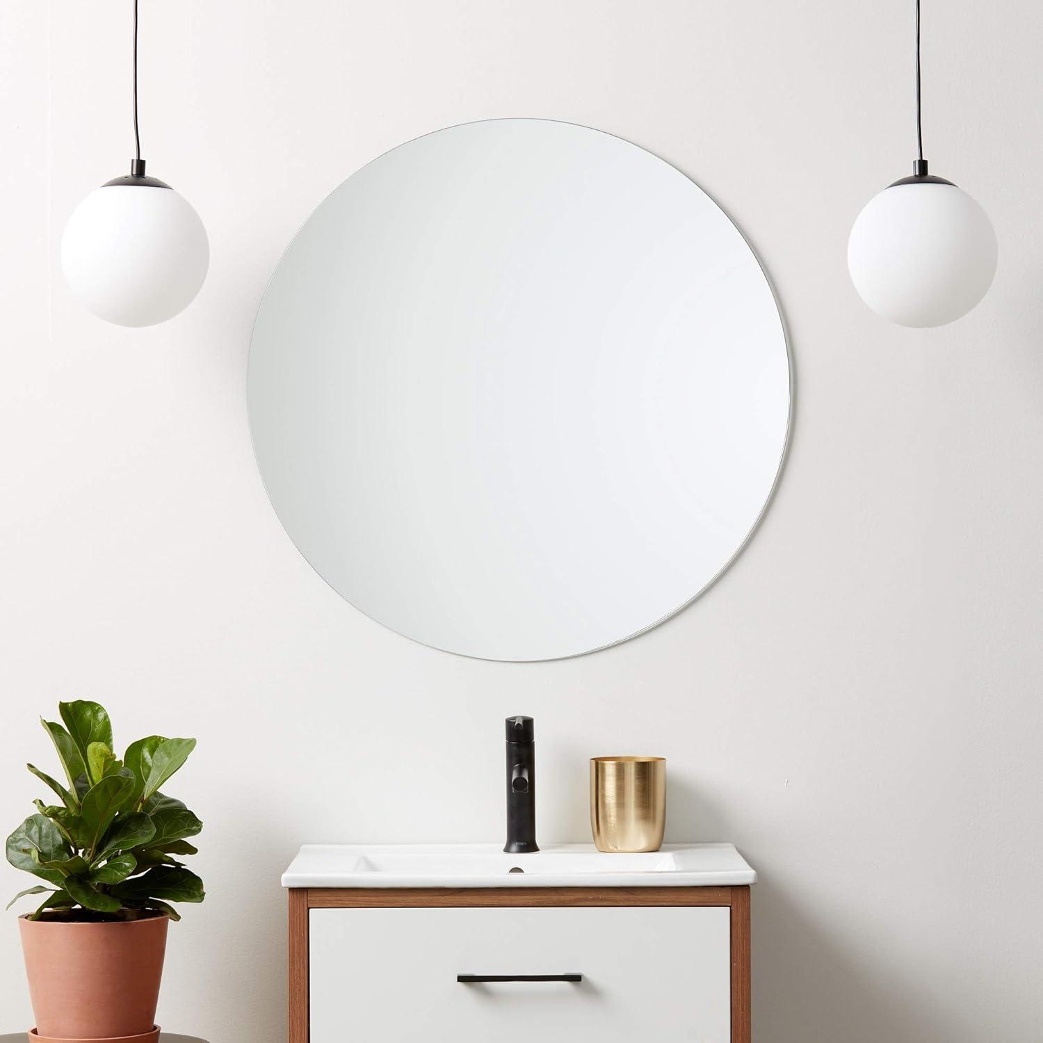 24" Round Frameless Clear Glass Vanity Mirror