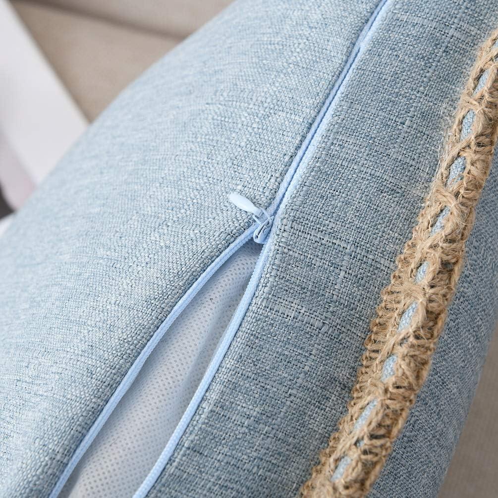 NordECO HOME Set of 2 Farmhouse Throw Pillow Covers - Burlap Linen Trimmed Tailored Edges Decorative Cushion Covers for Bed Home Decoration, 16 x 16, Blue