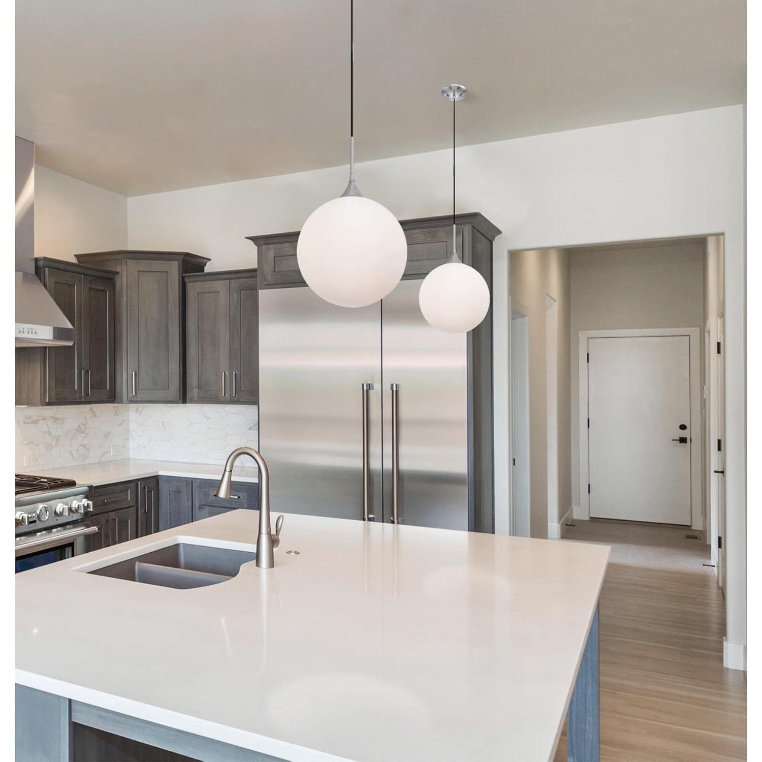Brushed Nickel LED Pendant Light with Frosted Glass Globe