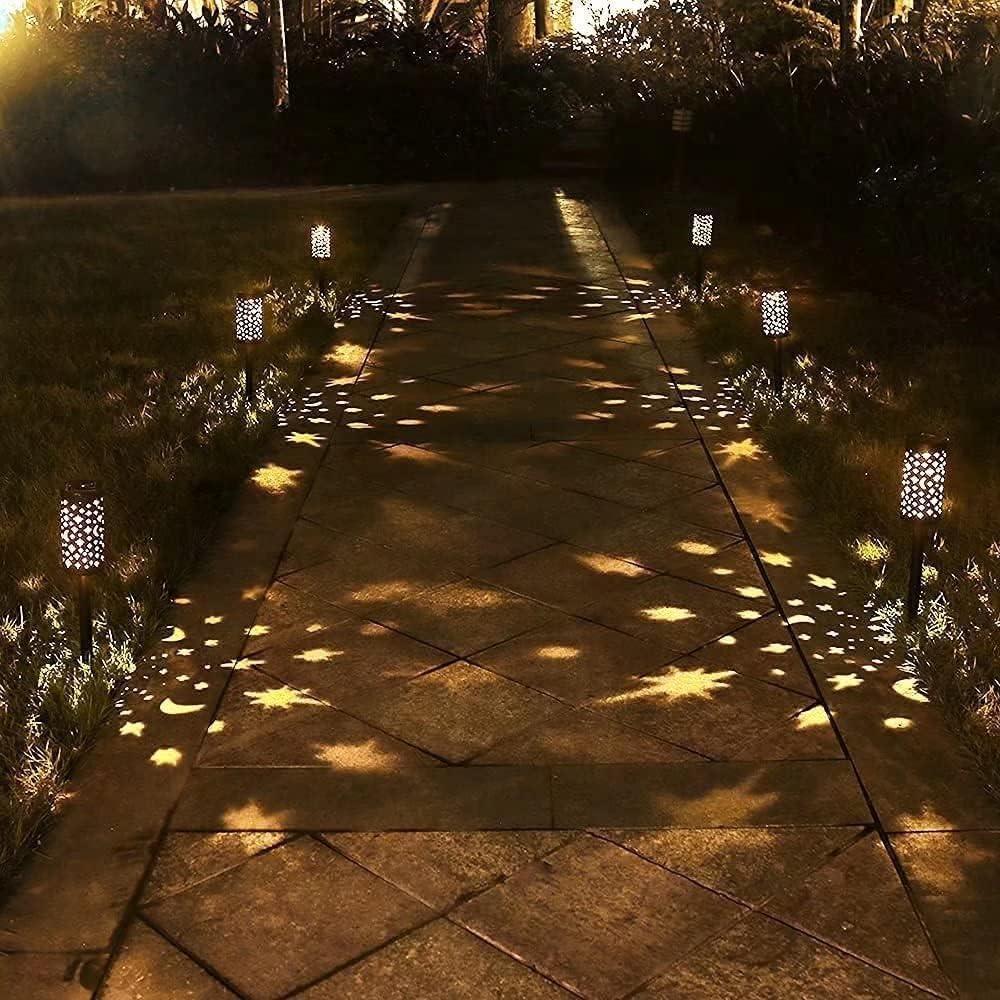 6 Pack Solar LED Black Garden Pathway Lights with Star Moon Design