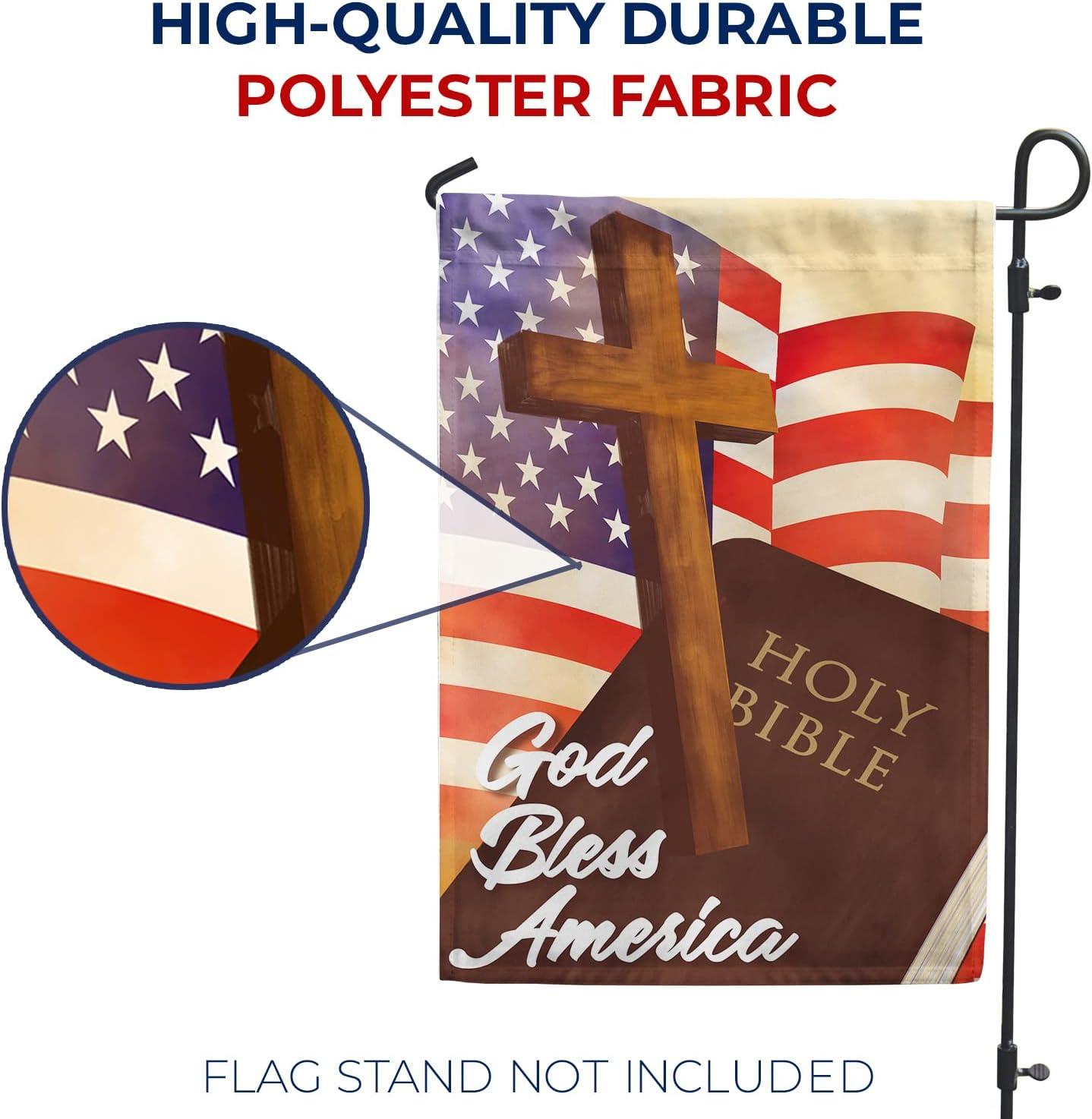 American Forever Garden Flag - God Bless America, 4th of July Patriotic, USA Religious Holy Cross , 12.5" x 18", Double Sided Americana Inspirational Seasonal Yard Outdoor Decorative Flag