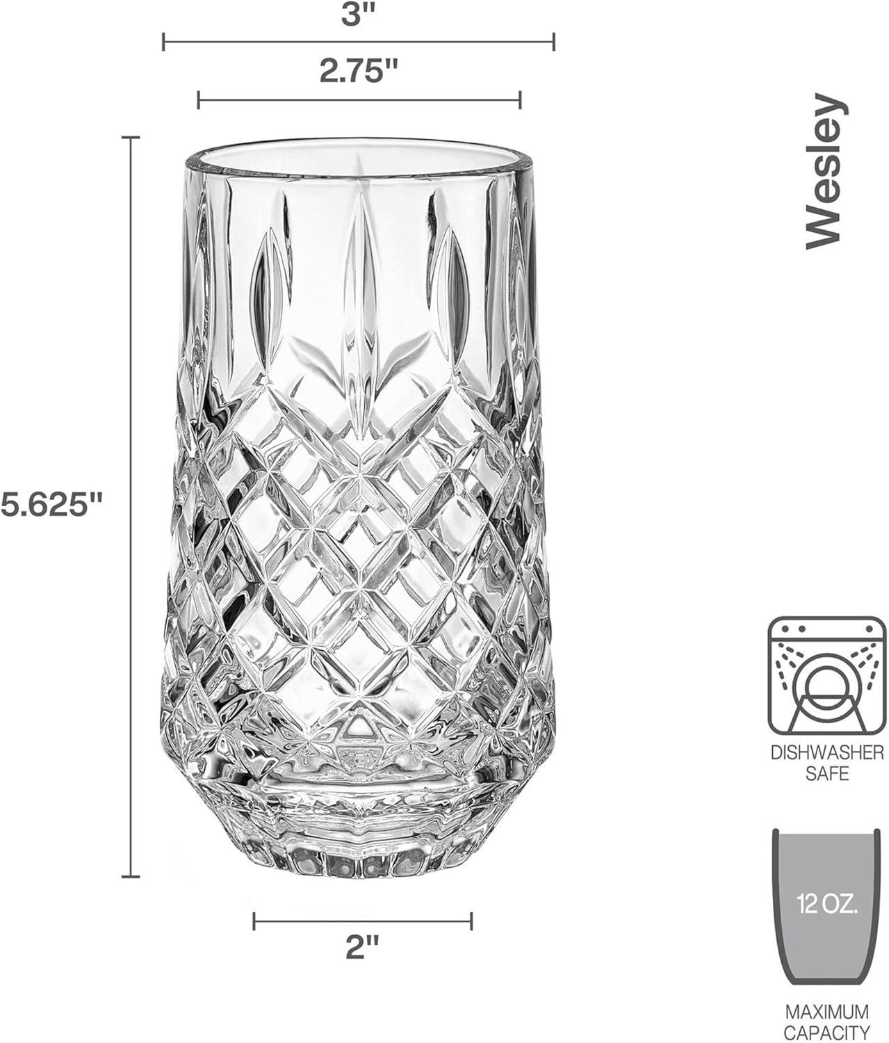 Mikasa Wesley Clear Highball Glass Set with Crisscross Pattern