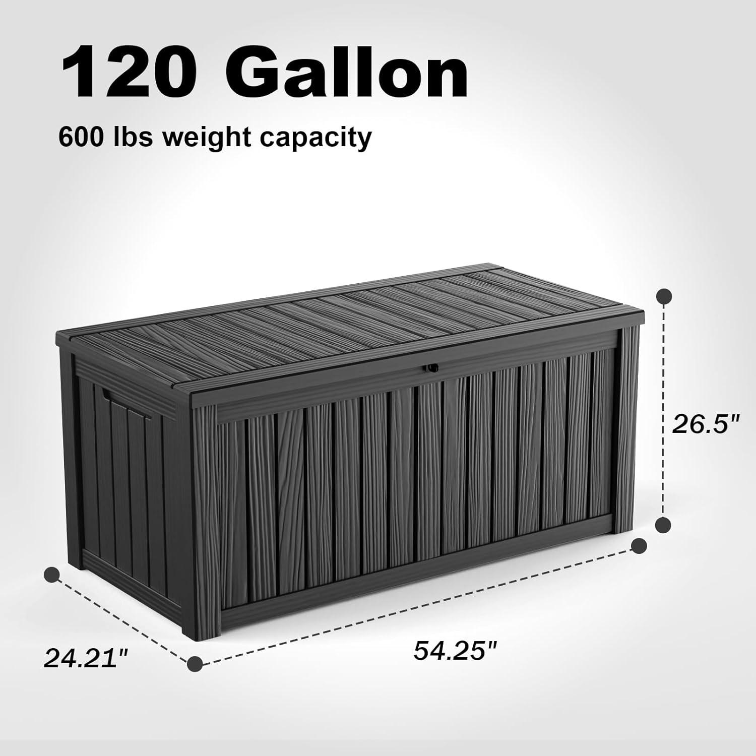 Hokku Designs Waterproof 120 Gallon Large Outdoor Indoor Patio Storage Deck Box , Outside Storage Bin for Cushion Pillows, Towels, Garden Tools