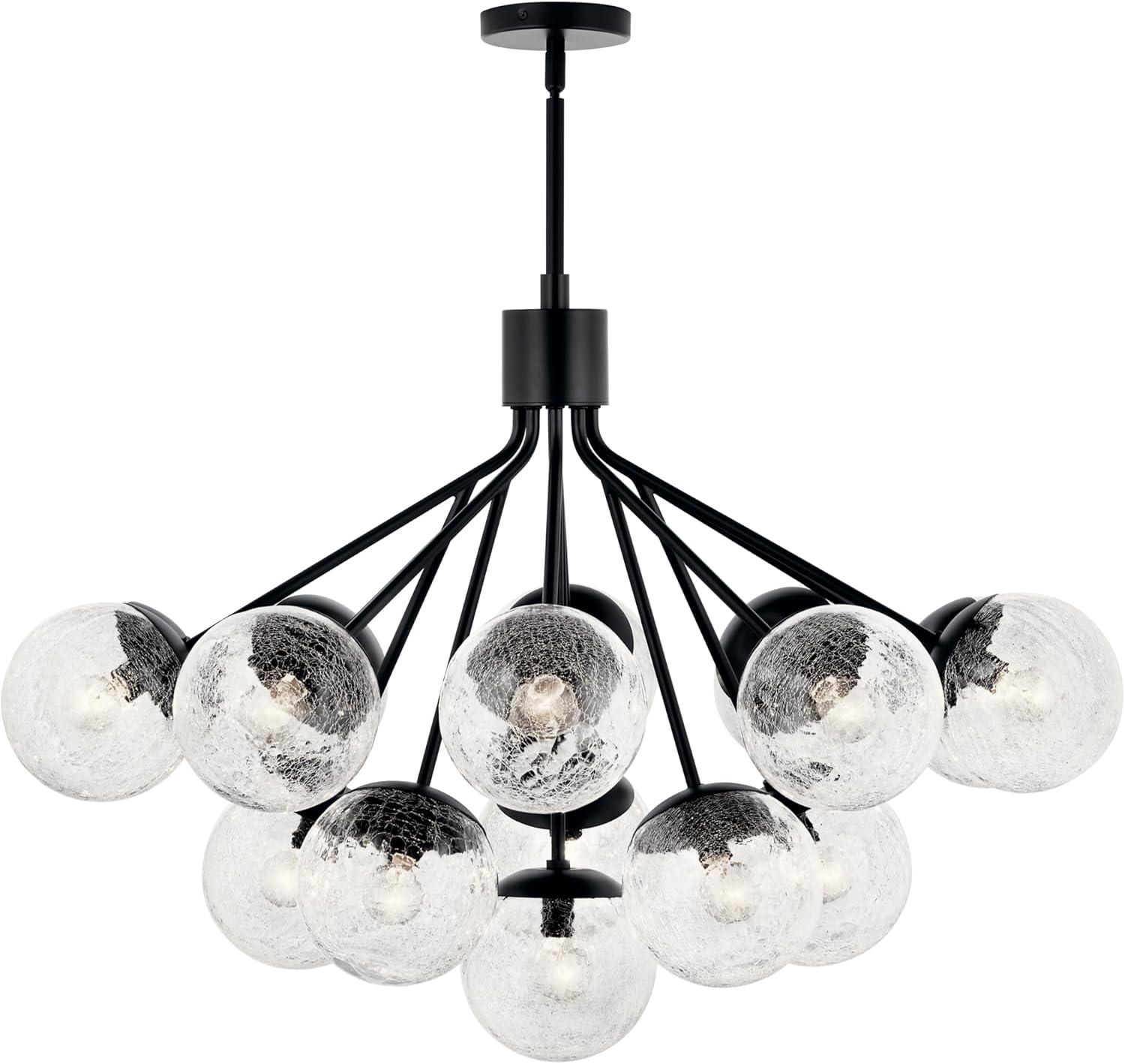 Black Sputnik 16-Light Chandelier with Clear Crackle Glass