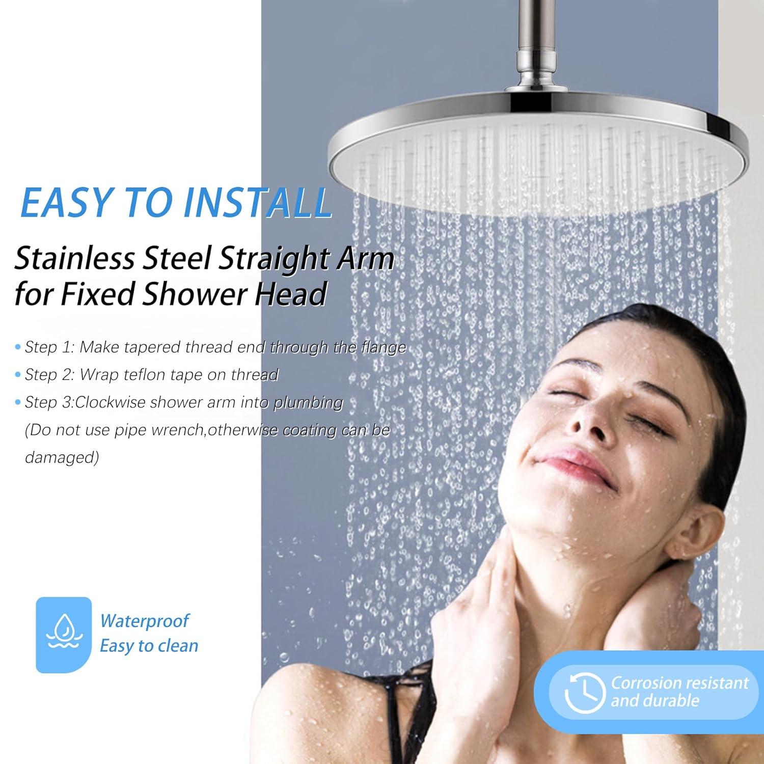 Ceiling Mount Shower Arm with Flange for Rain Shower Head,Stainless Steel Straight Arm for Fixed Shower Head,6 Inch Brushed Nickel