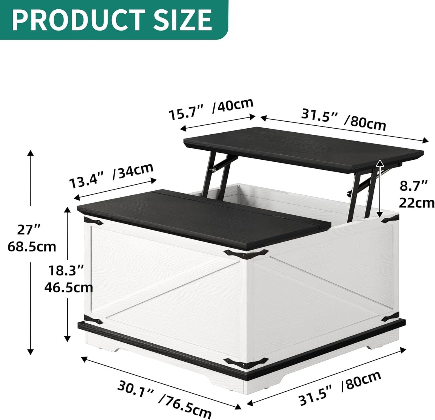 White Square Lift-Top Coffee Table with Hidden Storage