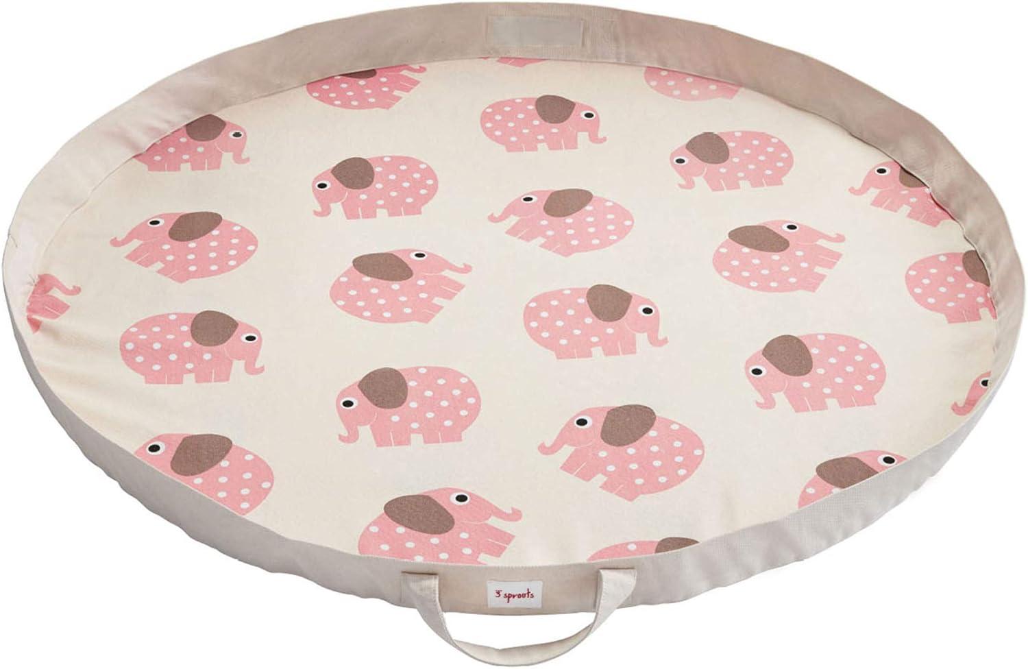 Pink Elephant Cotton Play Mat and Toy Storage Bag