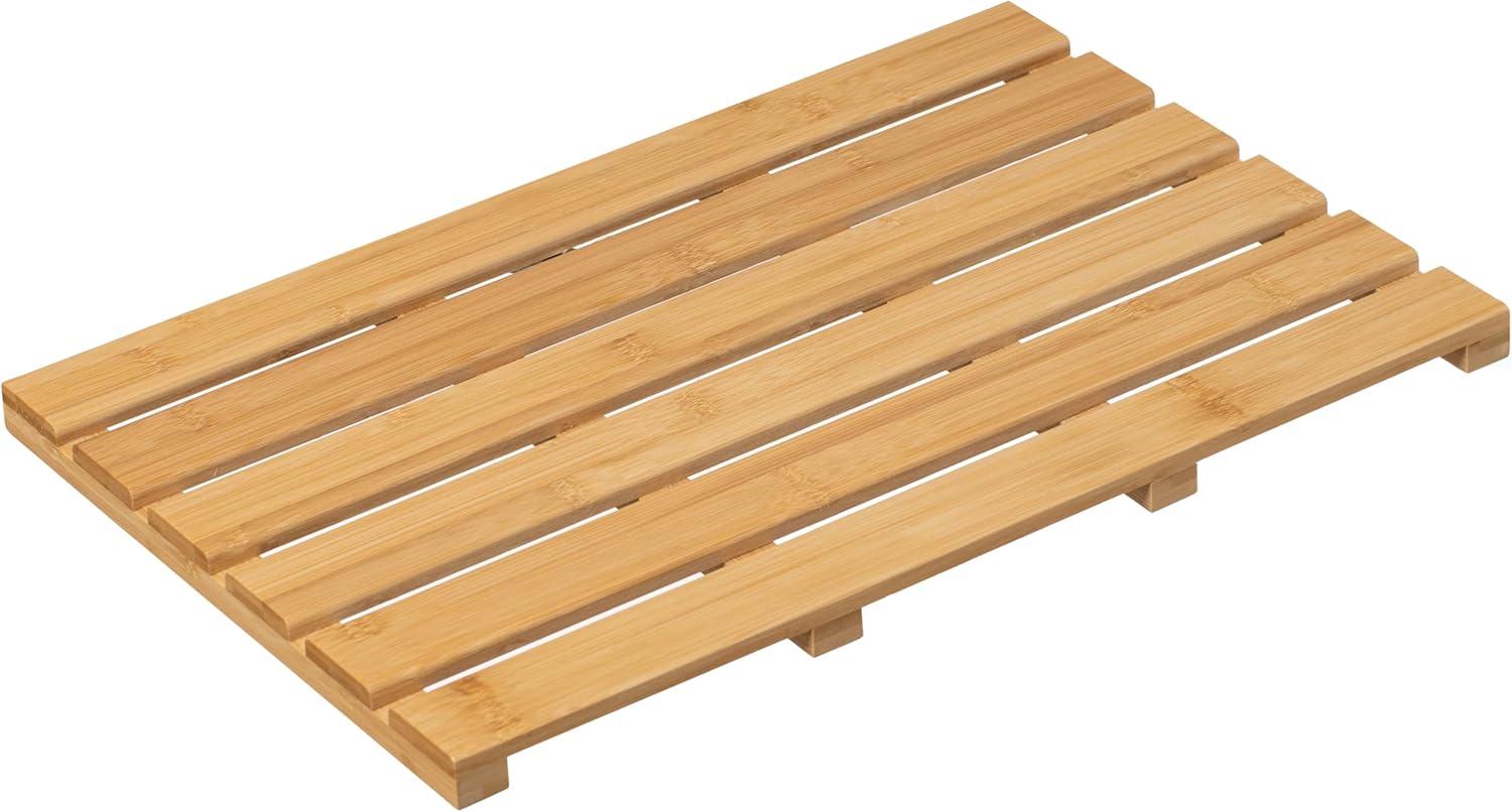 Basicwise 21.25-inch Luxury Non-Slip Waterproof Durable Bamboo Bath Mat - Perfect for Showers, Bathtubs, Spas, Saunas, Bathrooms, and Pools