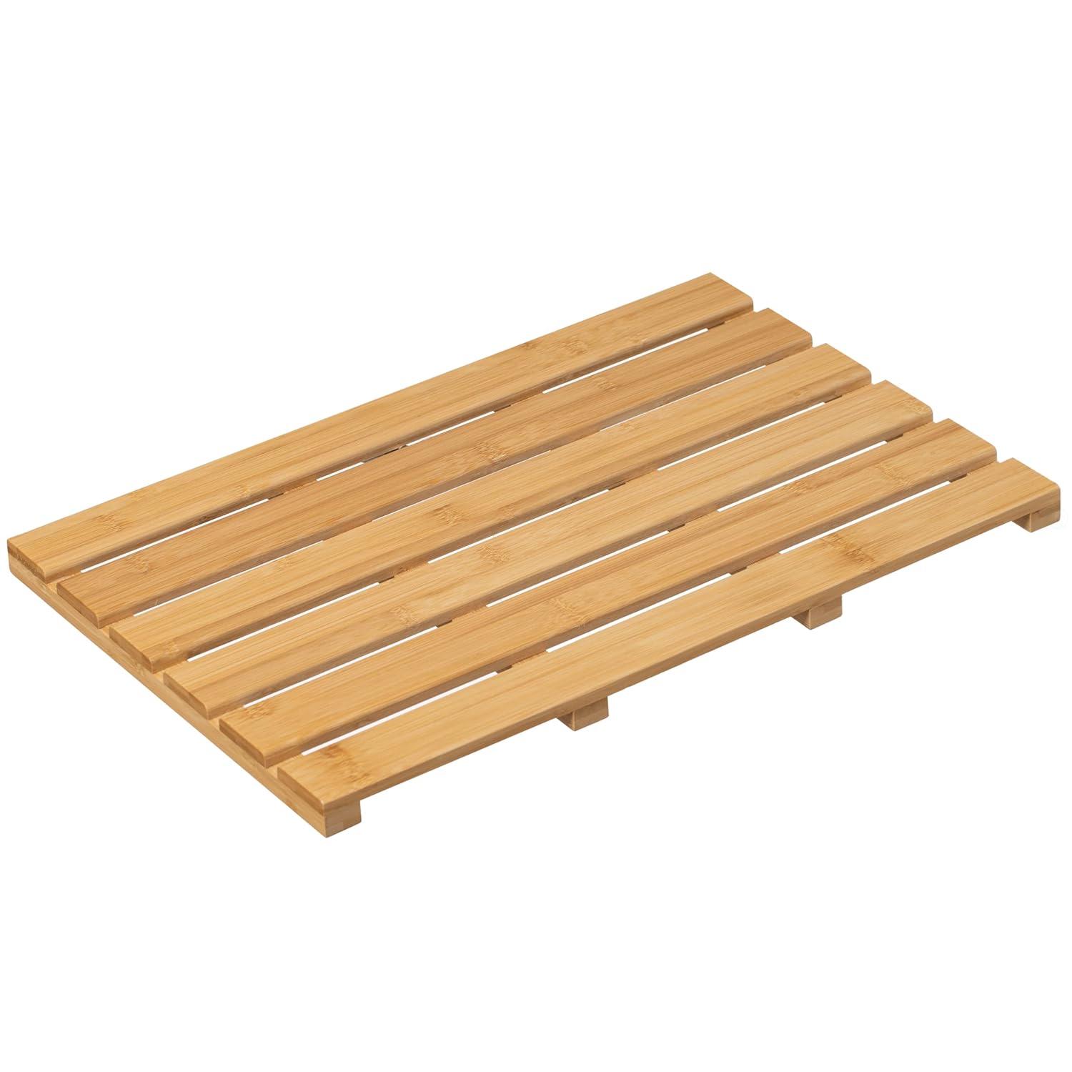 Basicwise 21.25-inch Luxury Non-Slip Waterproof Durable Bamboo Bath Mat - Perfect for Showers, Bathtubs, Spas, Saunas, Bathrooms, and Pools