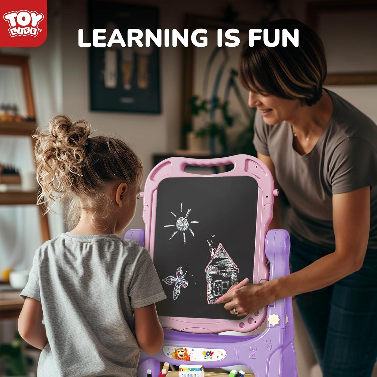 Easel for Kids, Adjustable Standing Art Easel for Toddler, Double Magnetic Drawing Board with Painting Accessories, Birthday Christmas Gift for Little Boys and Girls,  Pink