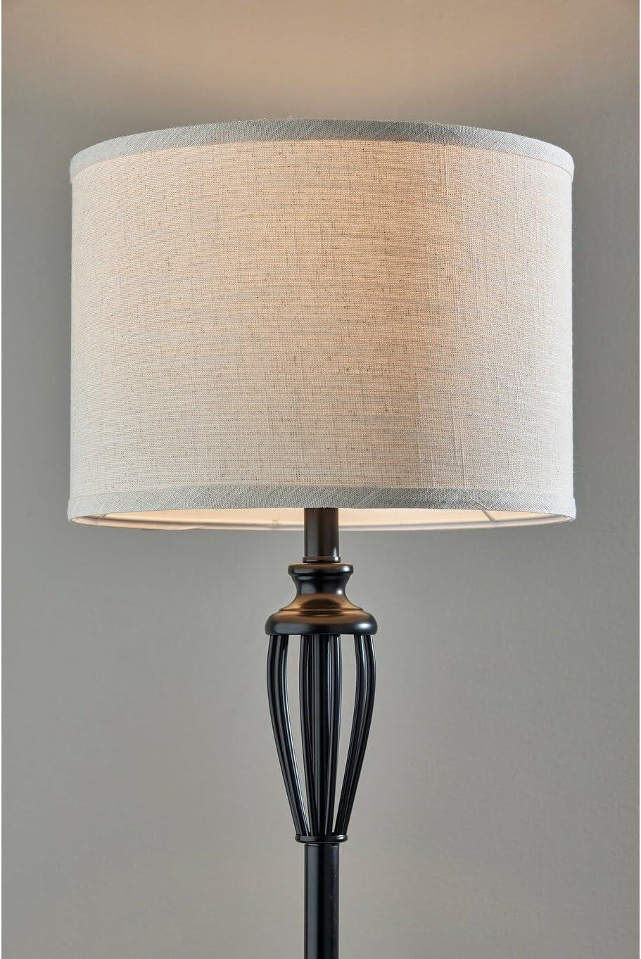 Joshua Floor Lamp Black - Adesso: Contemporary Style, Beige Drum Shade, Metal Body, ETL Listed