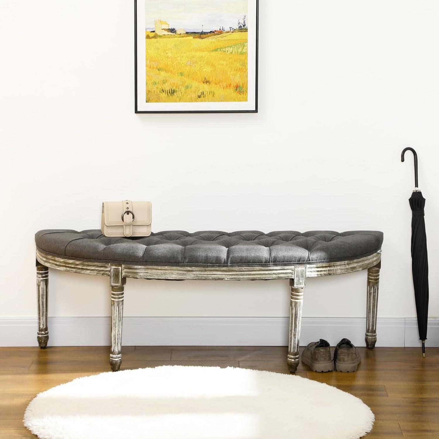 HomCom Upholstered & Tufted Bench, Grey
