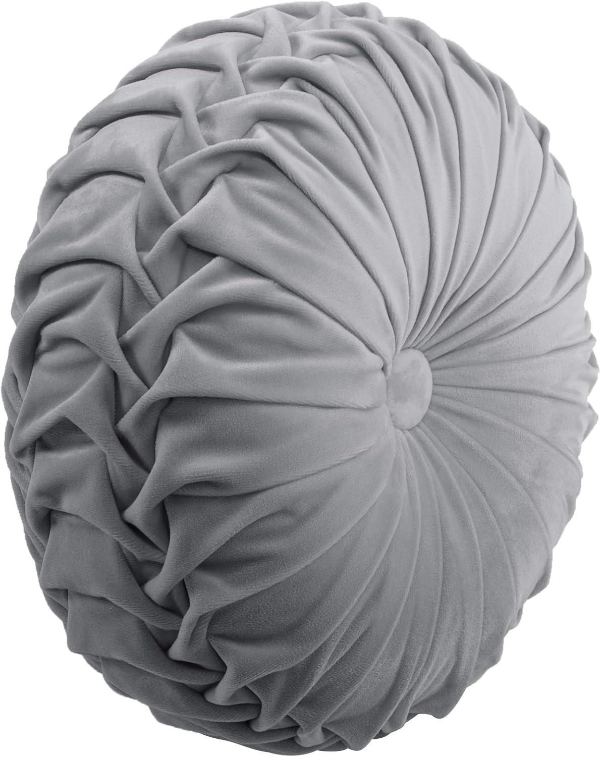 Lush Decor Round Pleated Soft Velvet Decorative Pillow - Dark Gray - Single - 15 Round