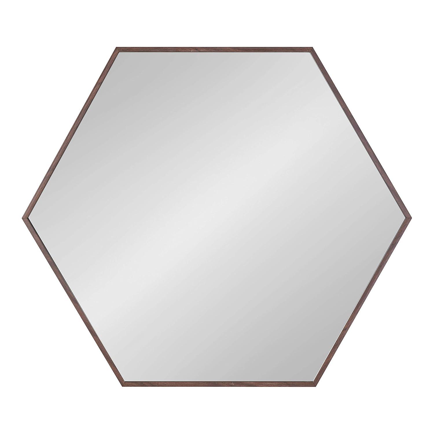 22" x 25" Rhodes Hexagon Wall Mirror Walnut Brown - Kate & Laurel: Modern Plastic Frame, No Assembly Required