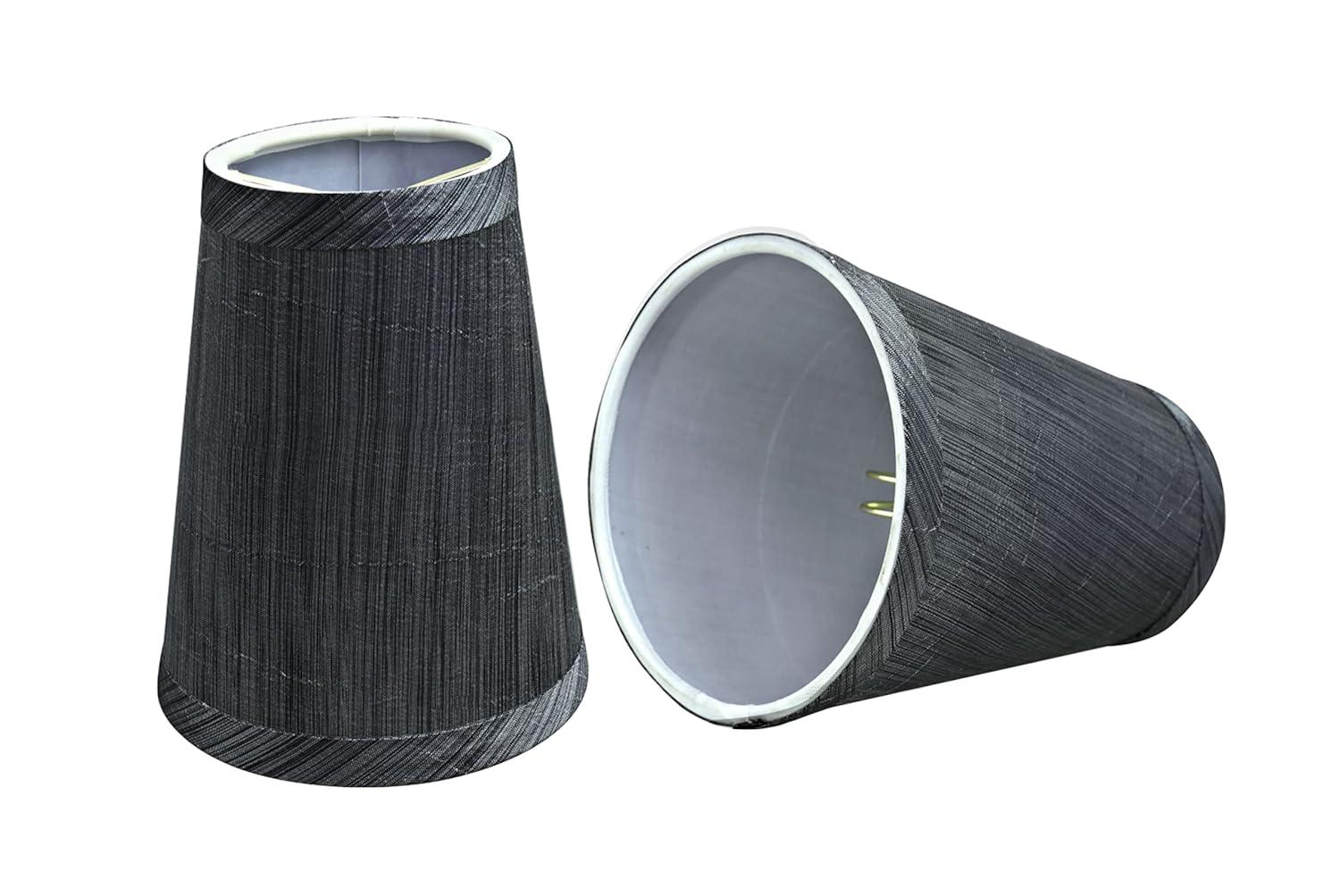Aspen Creative 32651-2 Small Hardback Empire Shape Chandelier Clip-On Lamp Shade Set (2 Pack), Transitional Design in Grey & Black, 4" bottom width (2 1/2" x 4" x 5")
