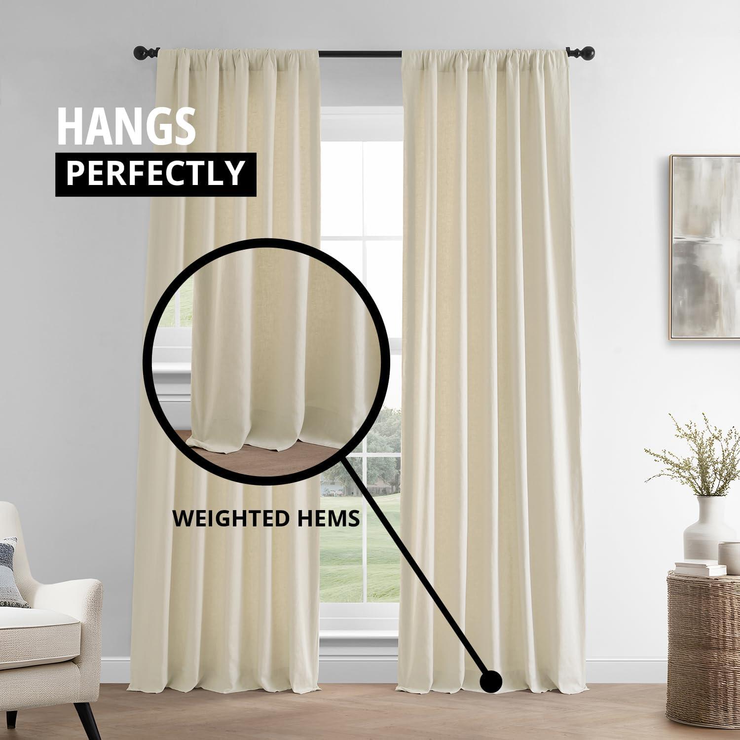 Exclusive Fabrics  French Linen Room Darkening Curtains Panel - Elegant luxurious Drapes (1 Panel) Ancient Ivory 50 X 120 120 Inches