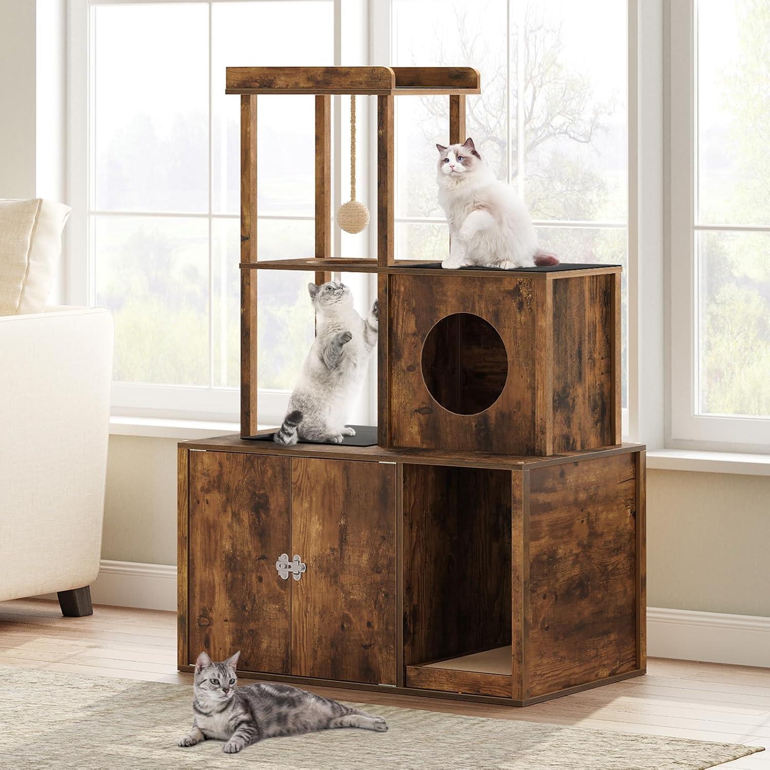 Archie & Oscar™ Cat Tree Hidden Cat Litter Box Furniture With Condo And Plush Ball