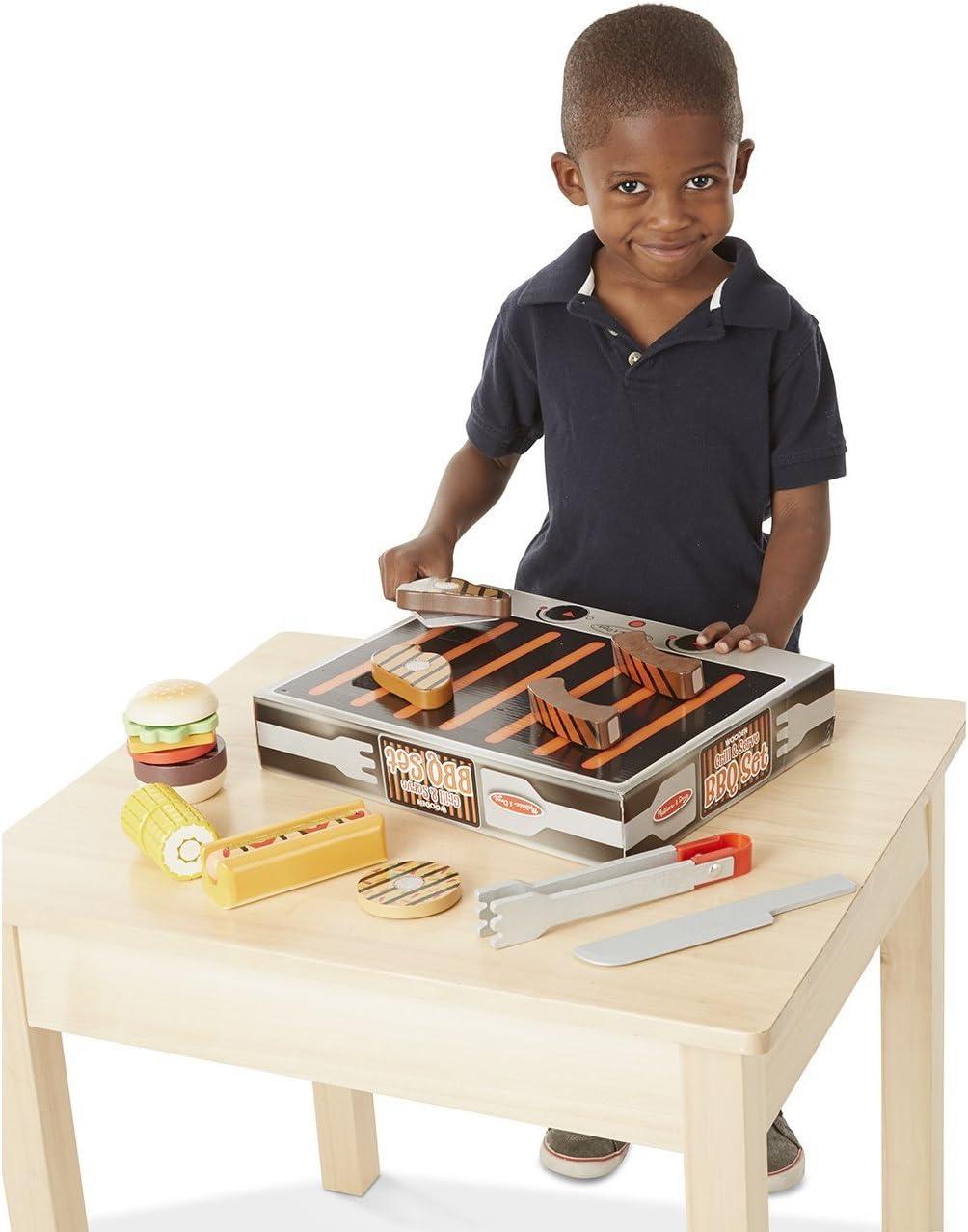 Melissa & Doug Grill and Serve BBQ Set (20 pcs) - Wooden Play Food and Accessories