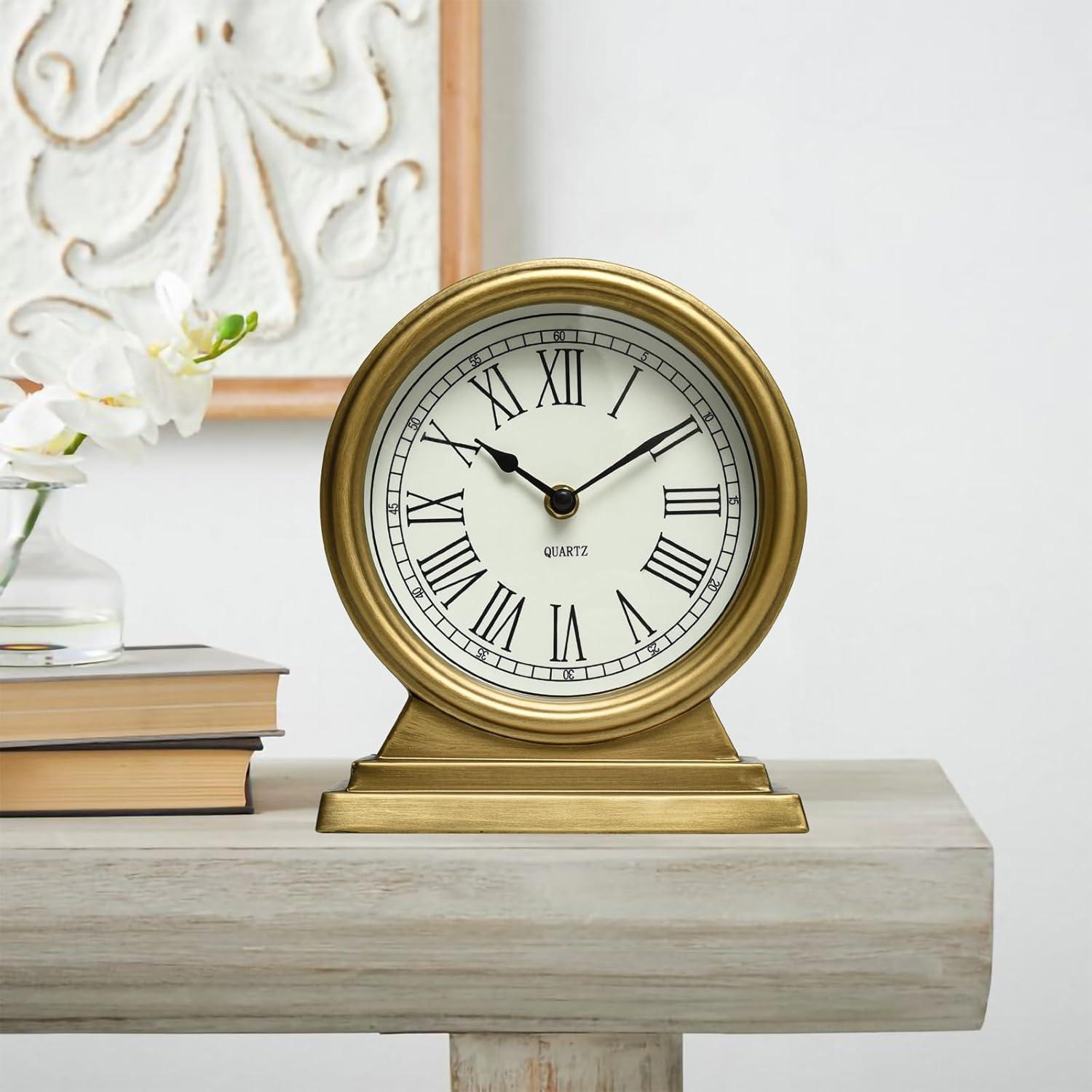 Creative Co-Op Quartz Gold Metal Tabletop Clock