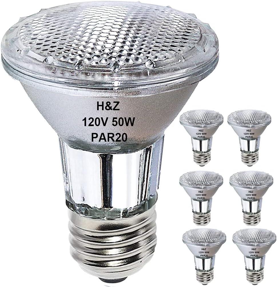 6PCS Par20 Halogen 50W 120V Dimmable, Long Lifespan E26 Par20 Light Bulb with 3000K Warm White for Indoor/Outdoor