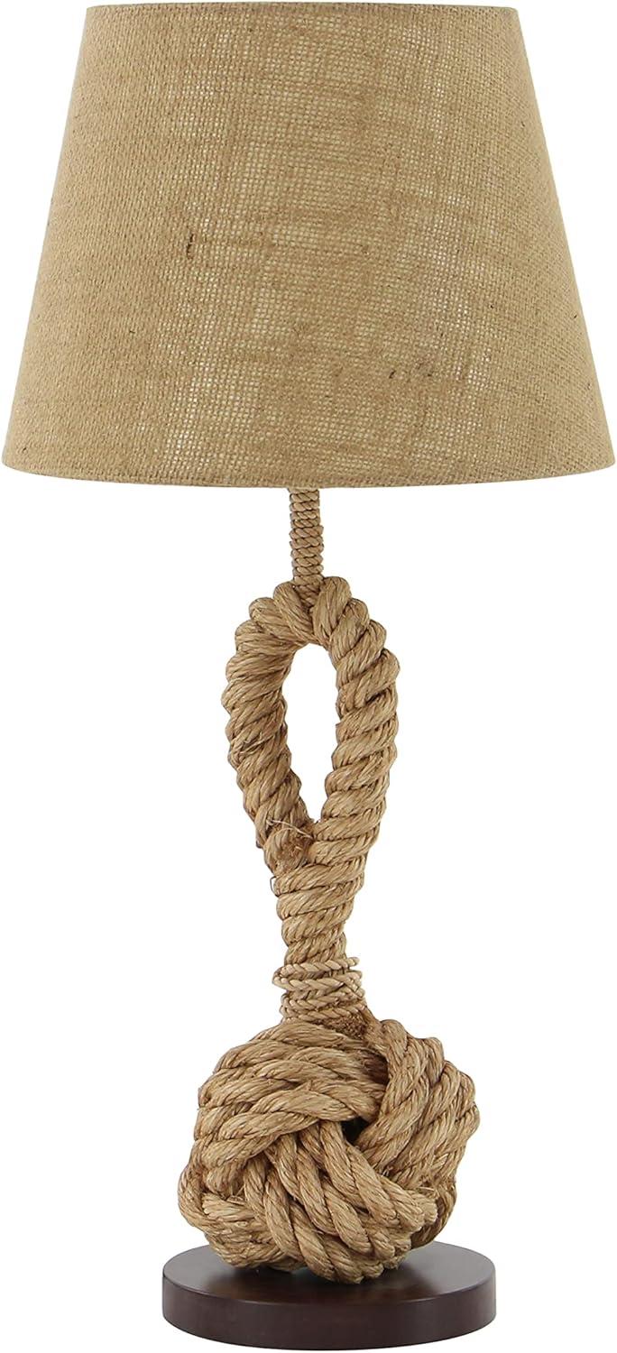 DecMode 28" Twisted Rope Brown Table Lamp with Brown Fabric Shade