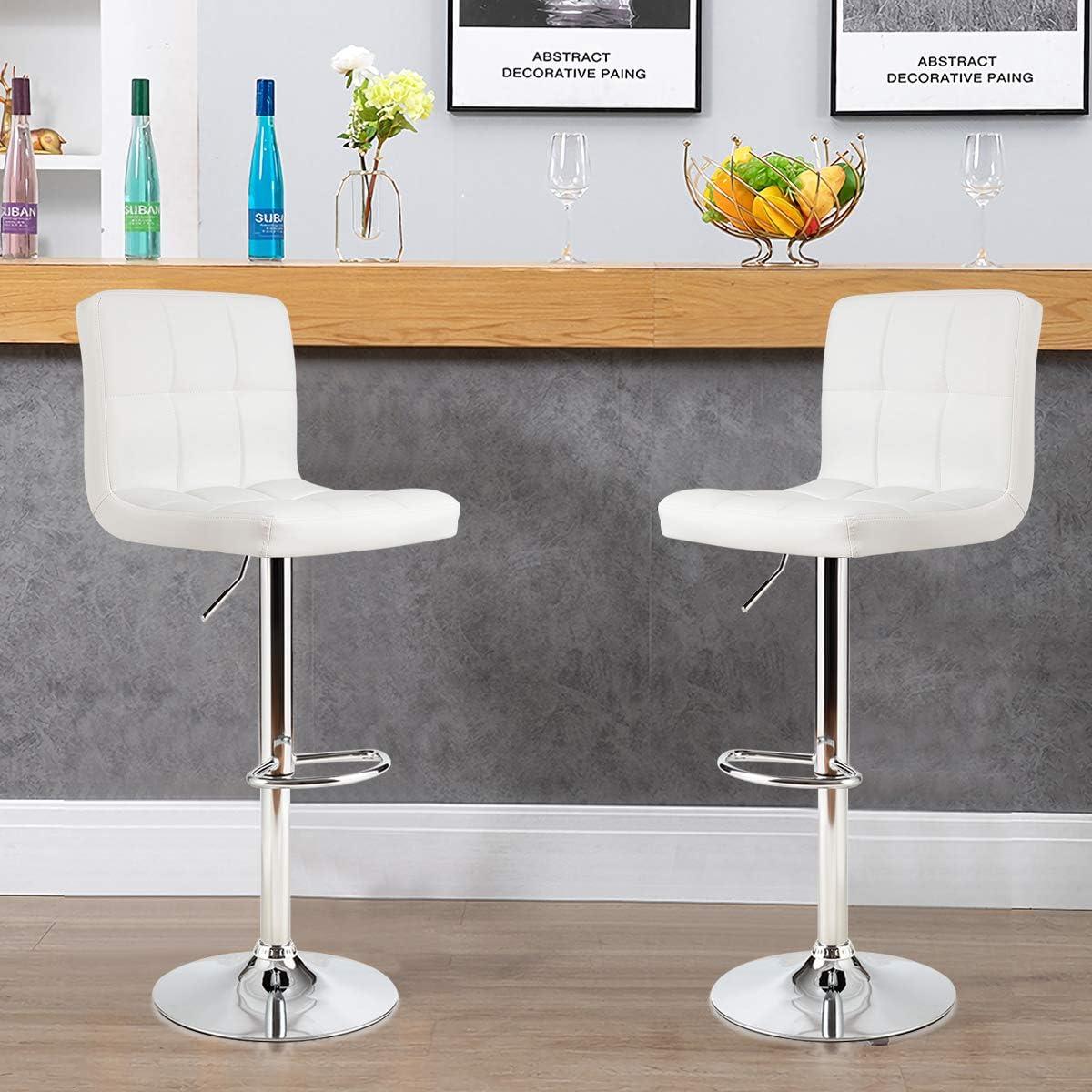 Bar Stools 1 Set Of 2, Counter Height Bar Stools, Square Cushion Bar Stools With Back, Footstool, Cafe, 2 Pieces