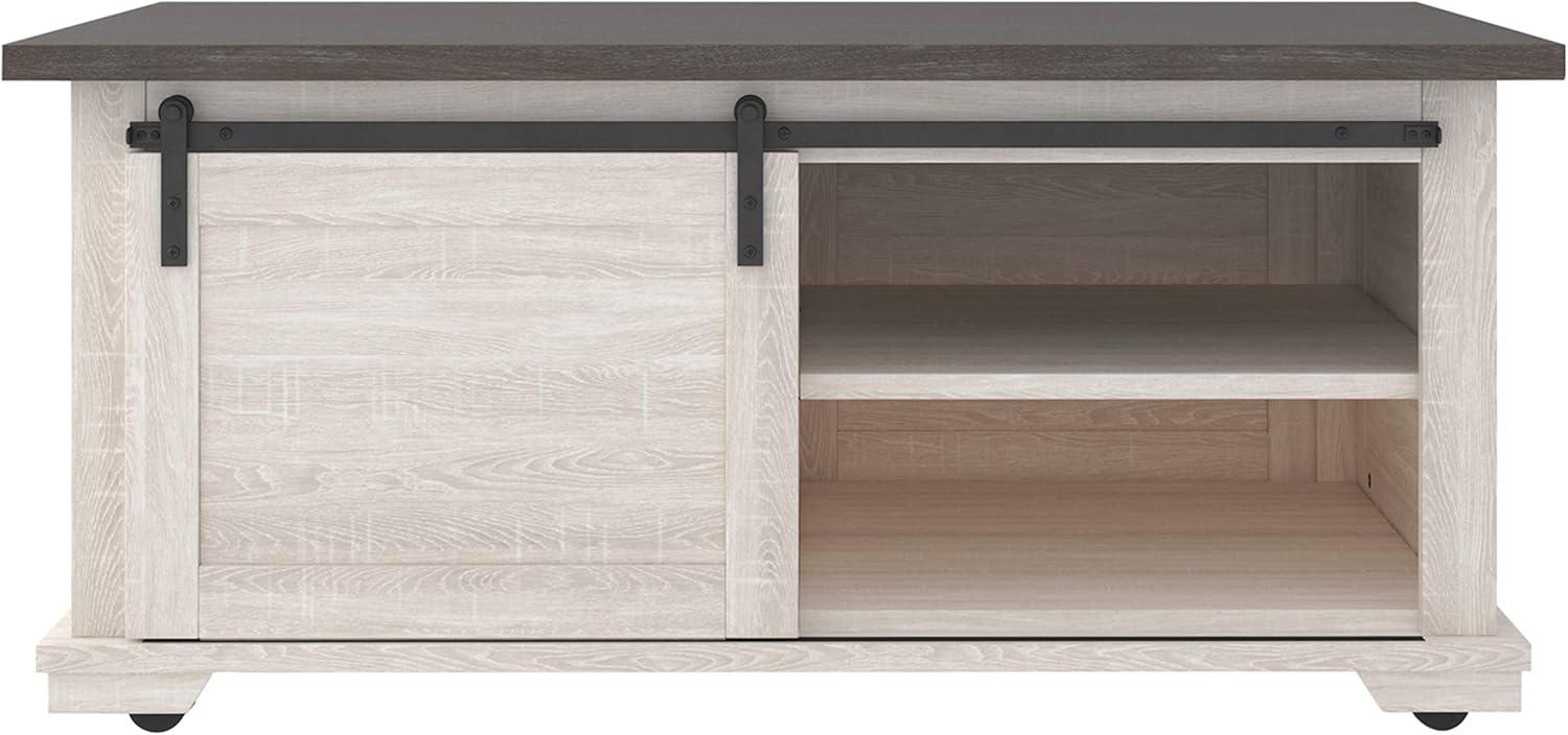 Contemporary Two-Tone Sliding Barn Door Coffee Table with Storage