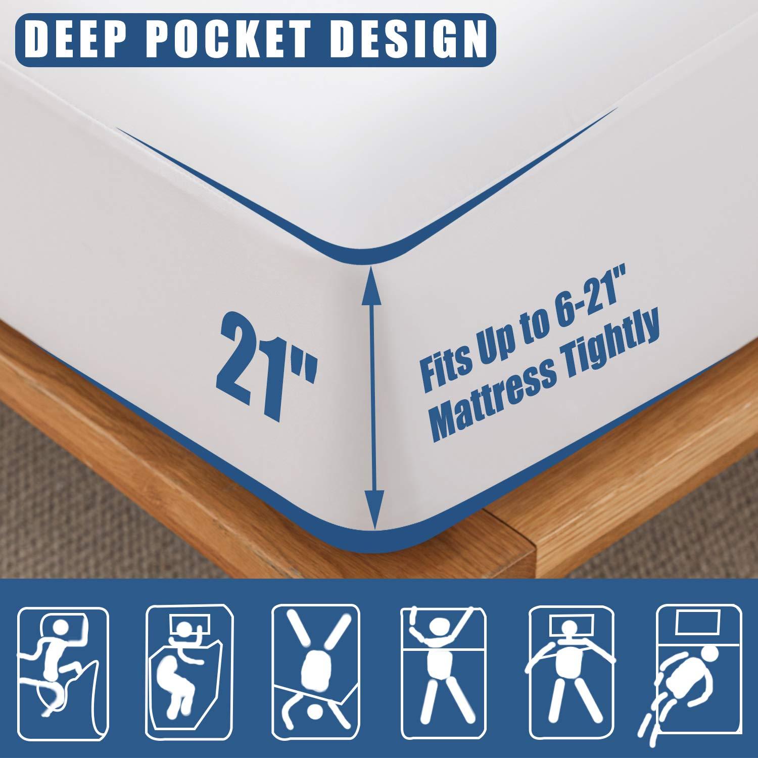 2 Pack Twin Waterproof Mattress Protector Deep Pocket Mattress Cover, Soft Breathable Mattress Pad, Fitted Noiseless Waterproof Bed Cover Stretch to 19"