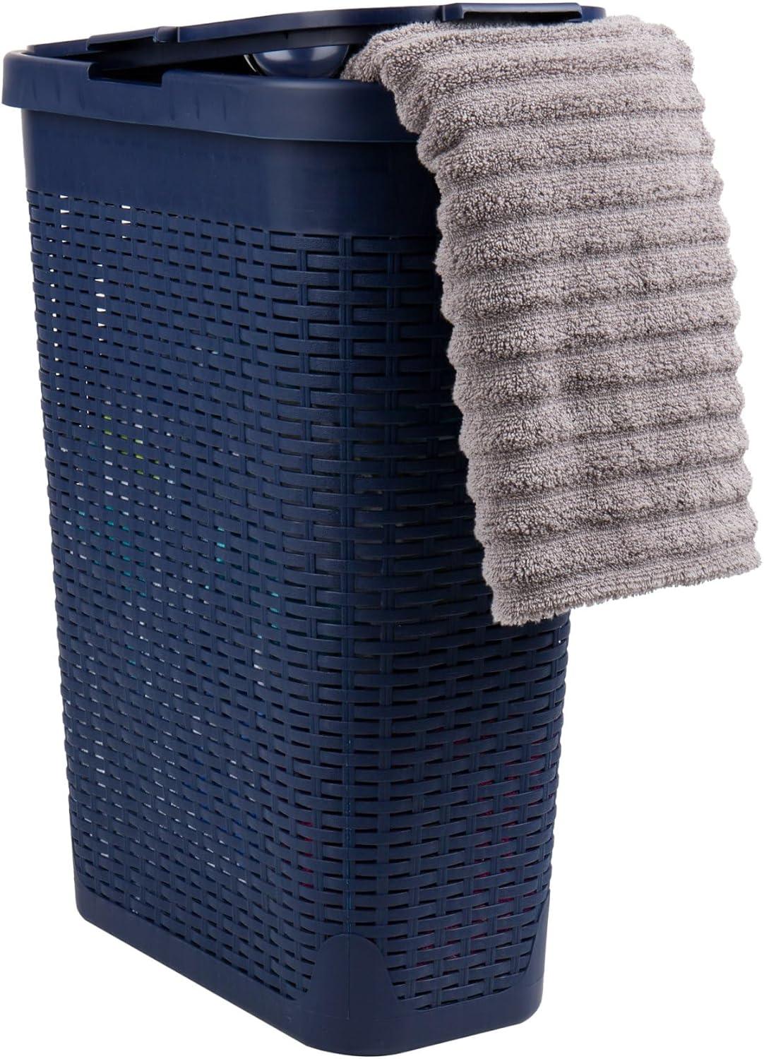 Mind Reader Mind Reader 40L Slim Laundry Hamper, Clothes Basket, Lid, Wicker Design, Plastic