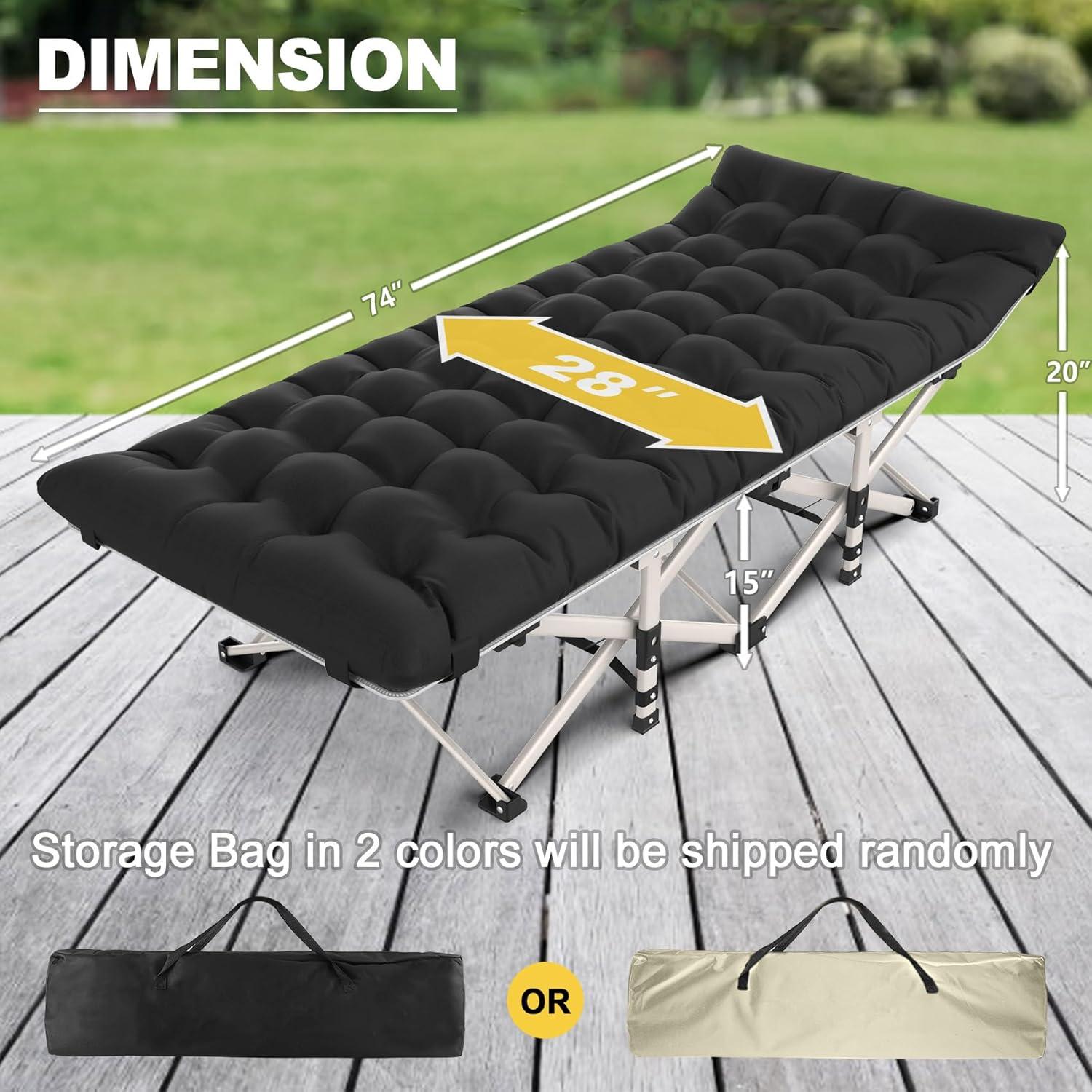 Folding Camping Cot with Mattress Black,Max Load 800lbs Cots for Sleeping Camp Cots for Adults Kids Teenage Portable Travel Camp Cot Pad for Home Office Beach Garden Fishing