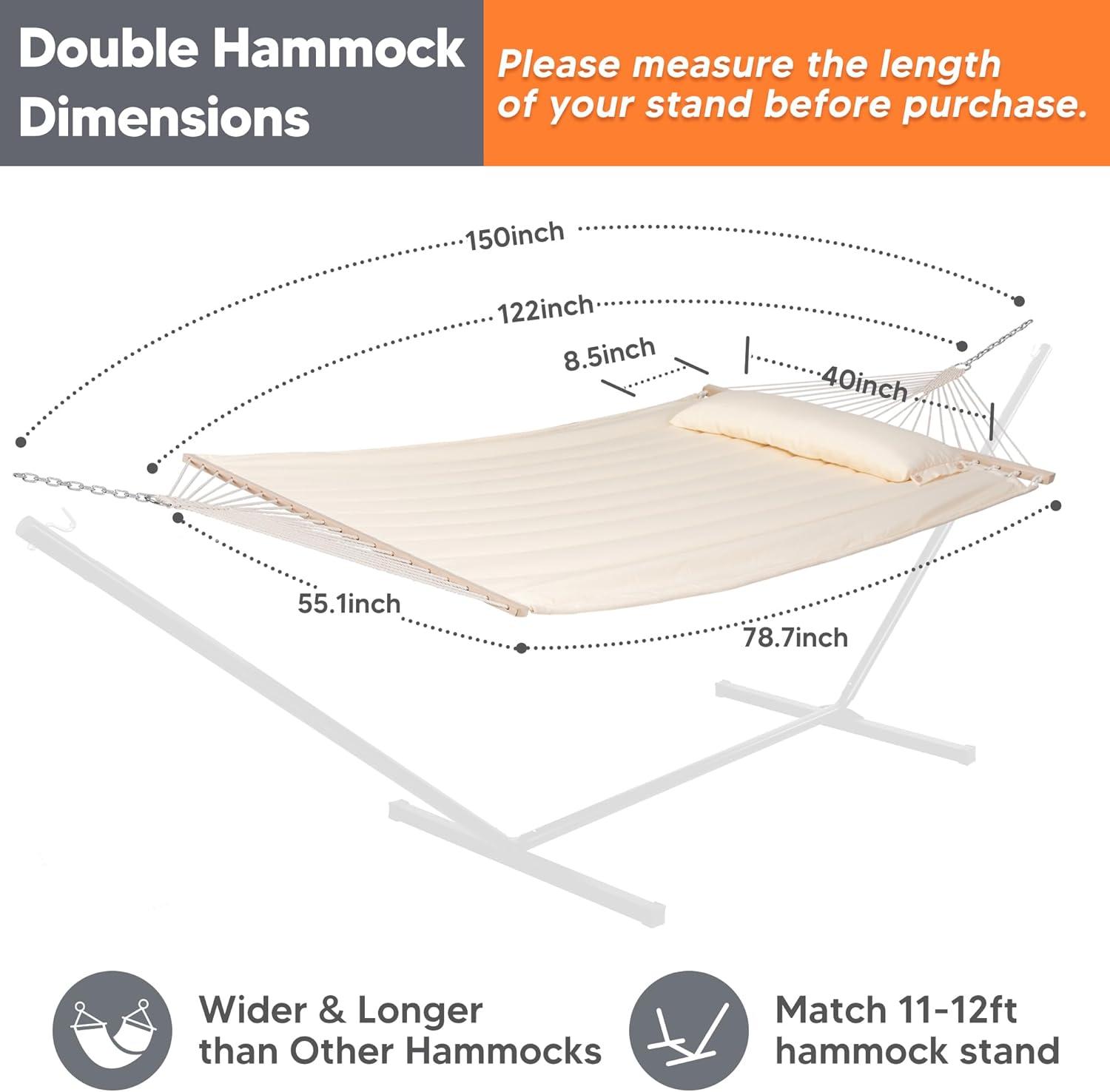 2-Person Quilted Polyester Spreader Bar Hammock