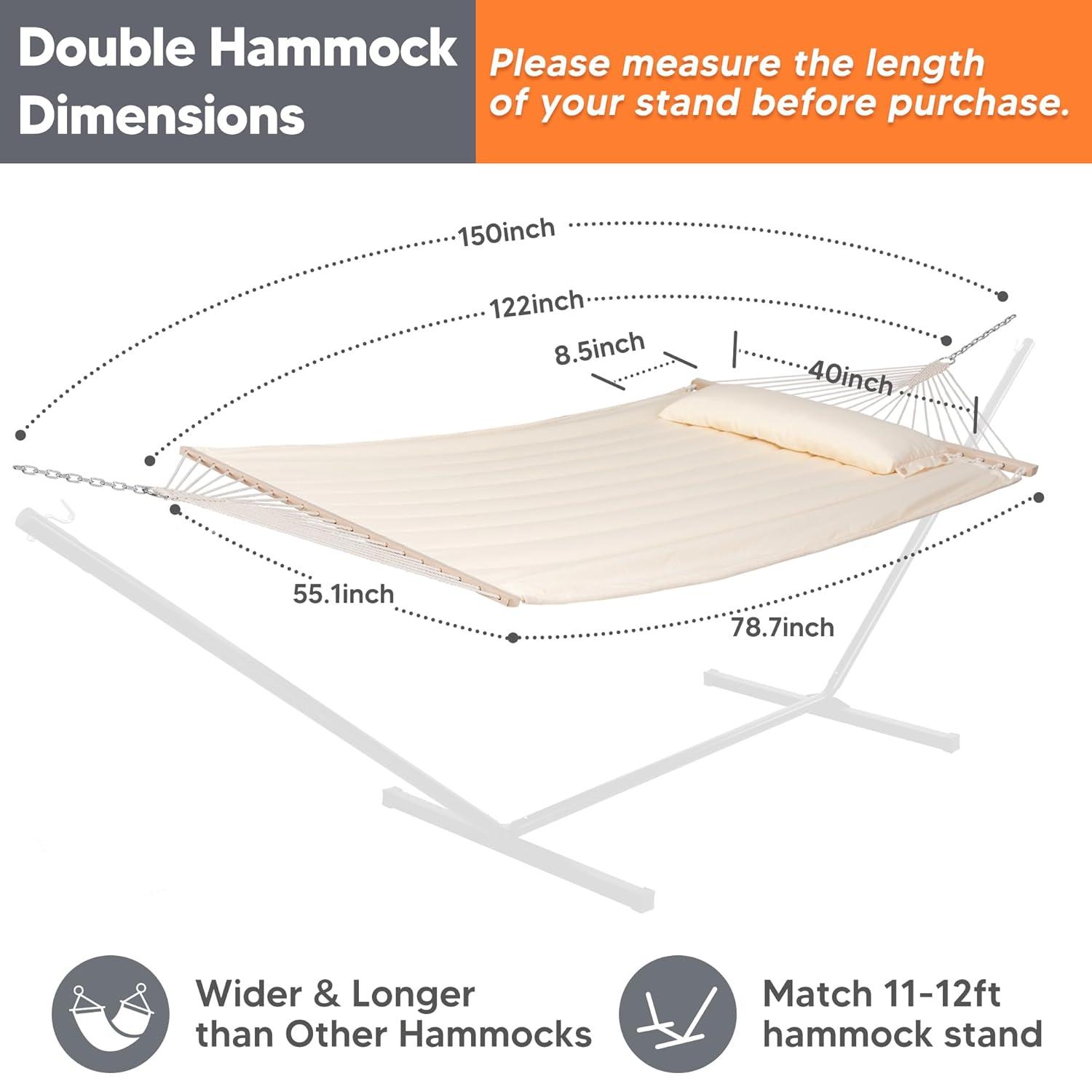 2-Person Quilted Polyester Spreader Bar Hammock