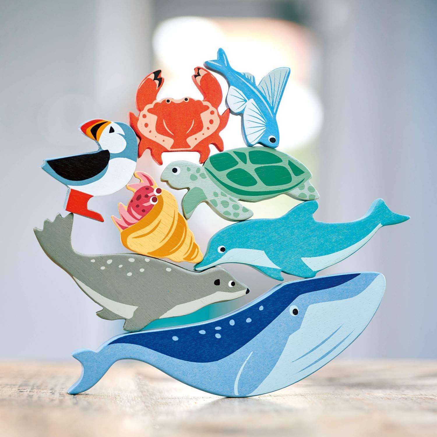 Wooden Coastal Sea Creatures Toy Set with Shelf