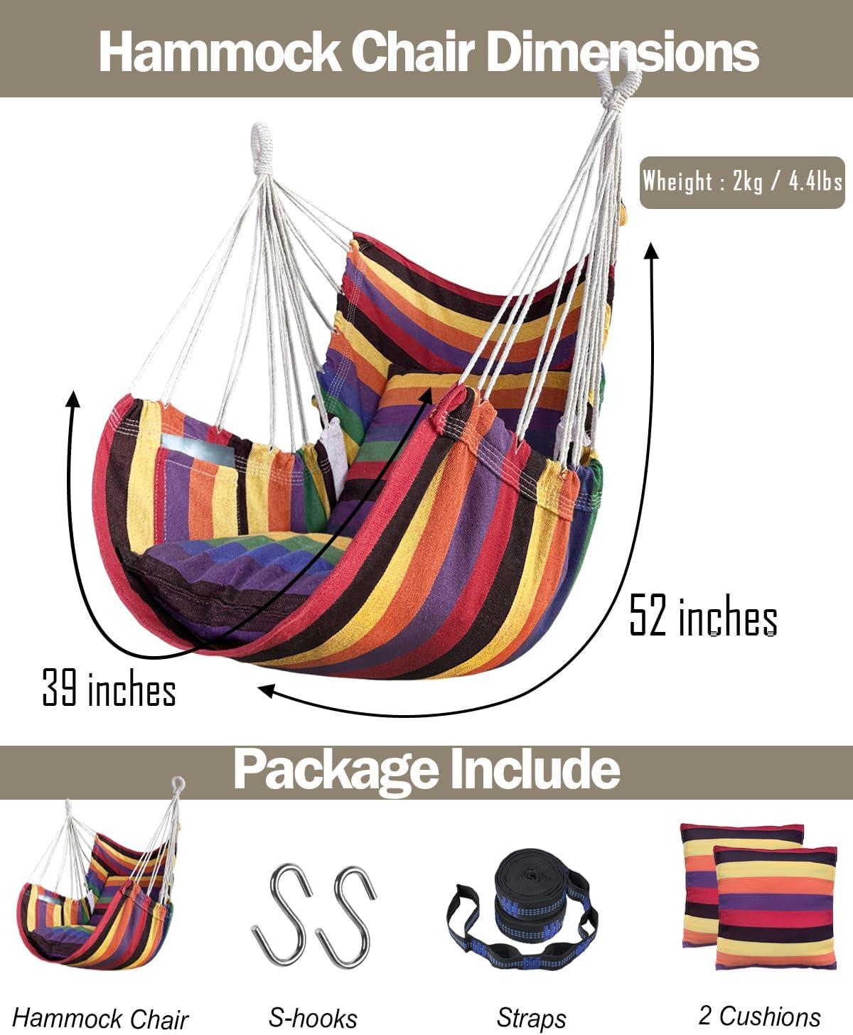 Multicolor Cotton Hanging Hammock Chair with Cushions