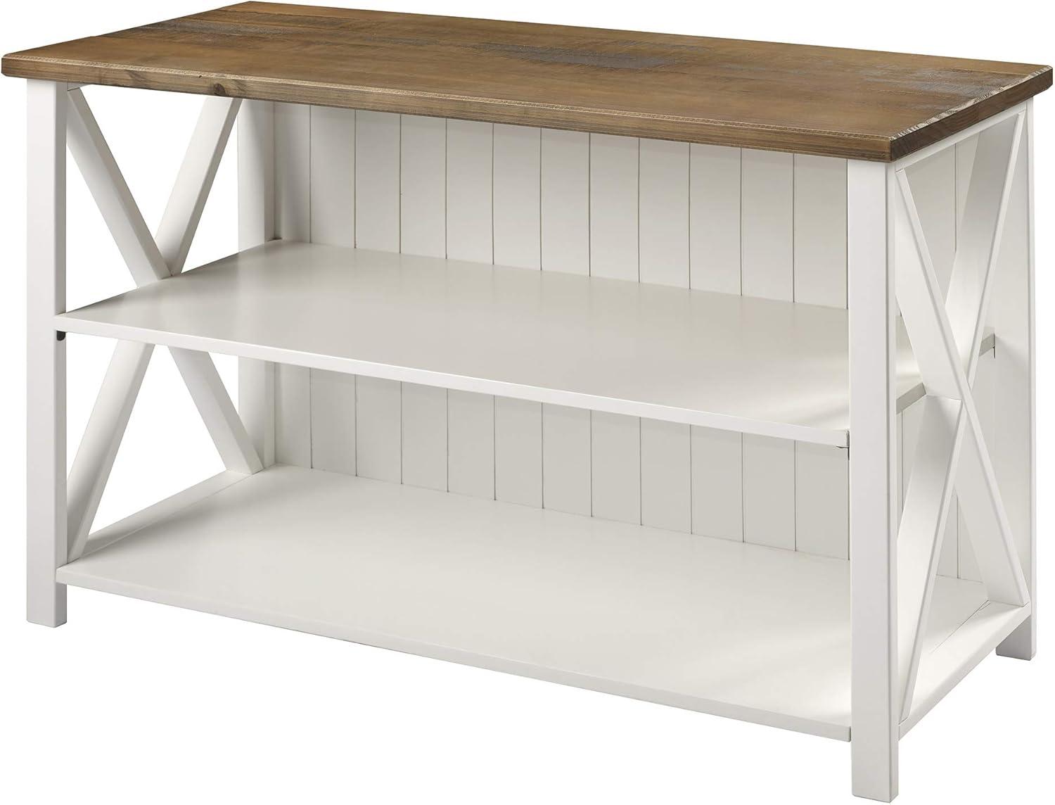 52" Solid Wood Farmhouse Storage Console - White/Reclaimed Barnwood