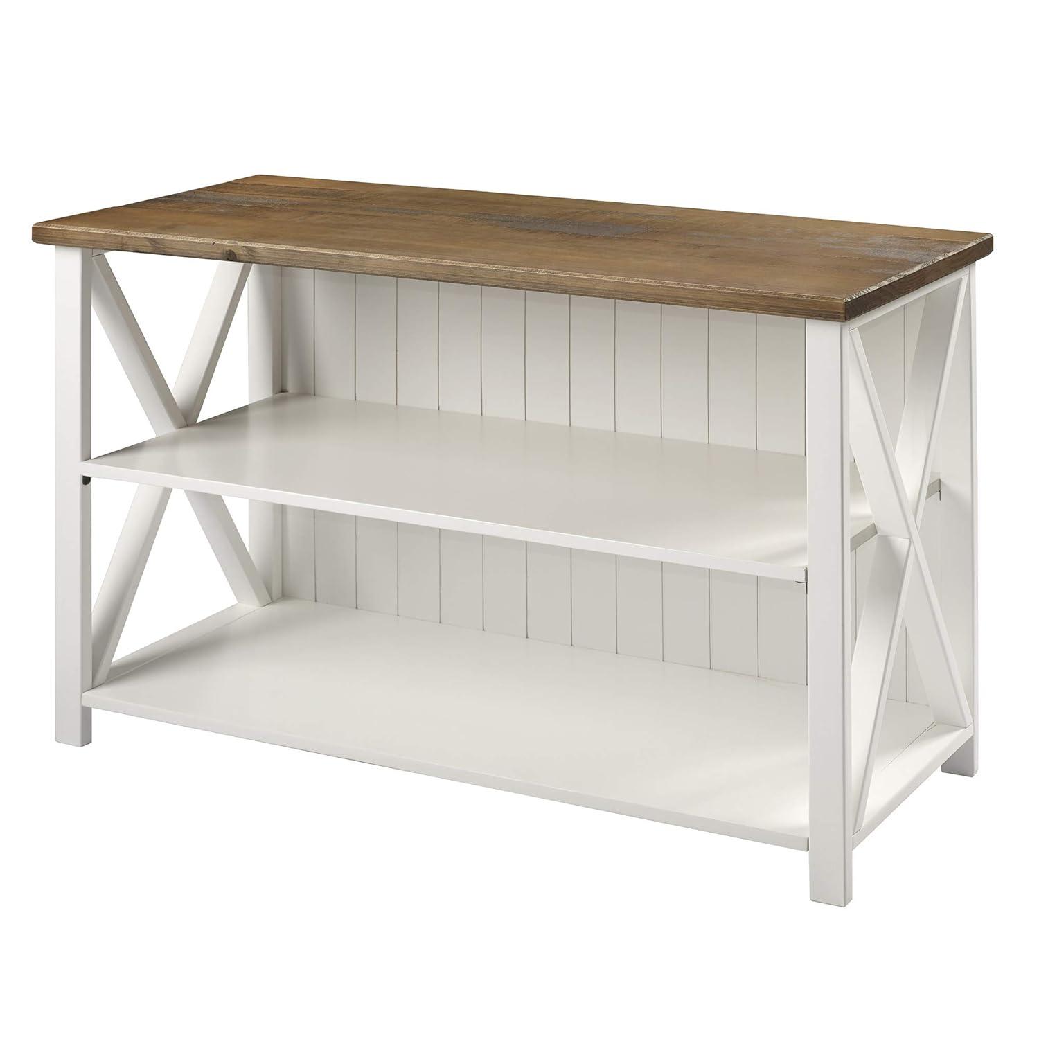 52" Solid Wood Farmhouse Storage Console - White/Reclaimed Barnwood