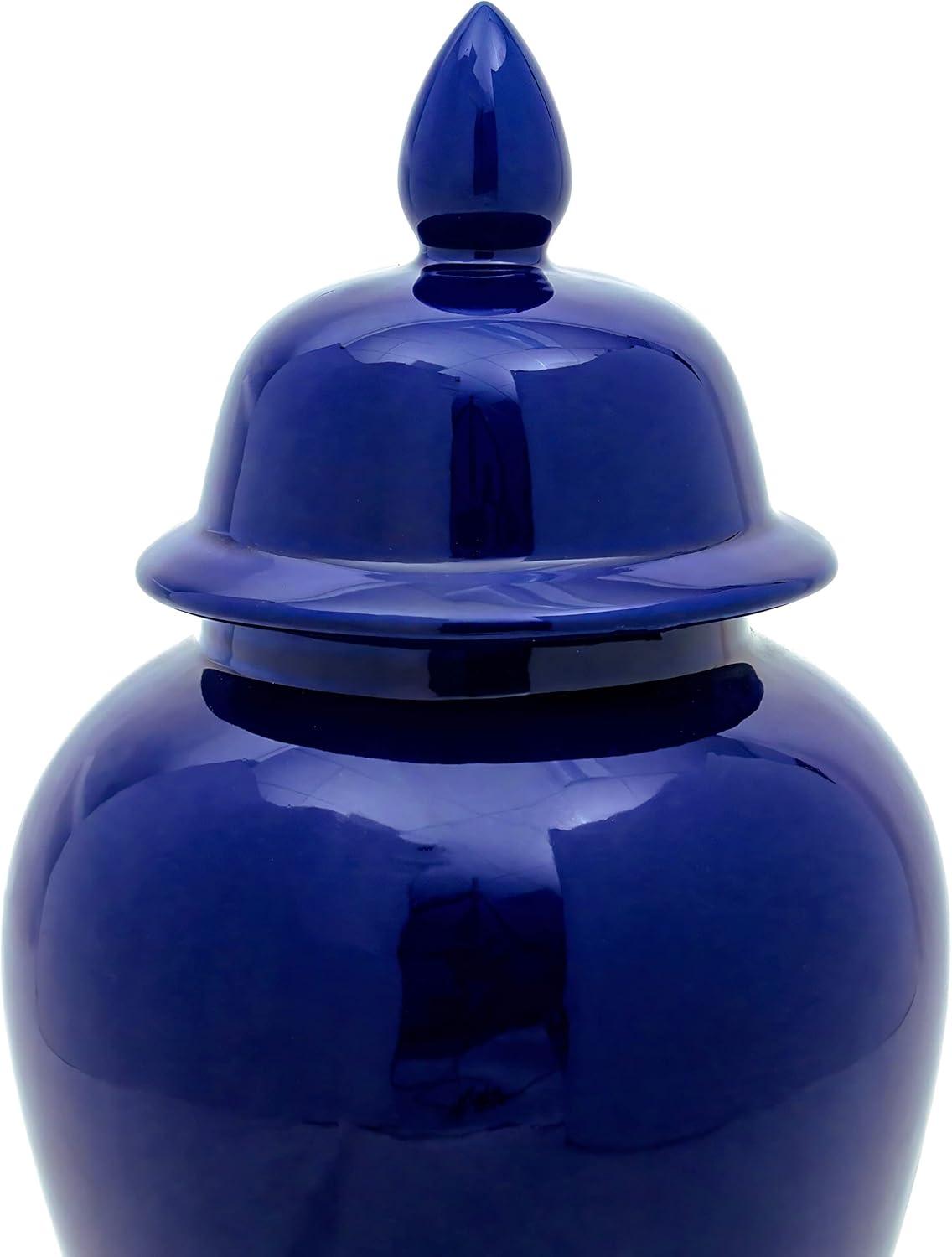 18" Navy Blue Glossy Ceramic Temple Jar