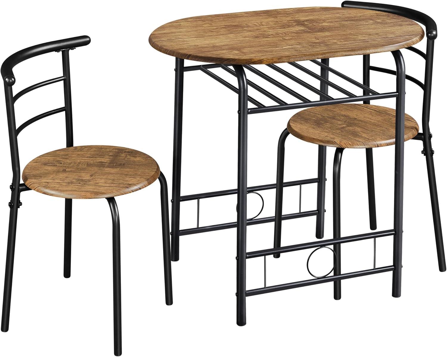 3 Piece Table and Chair Set for 2, Modern PVC Breakfast Table for Kitchen, Restaurant, Coffee Shop, Small Space, Fire Wood