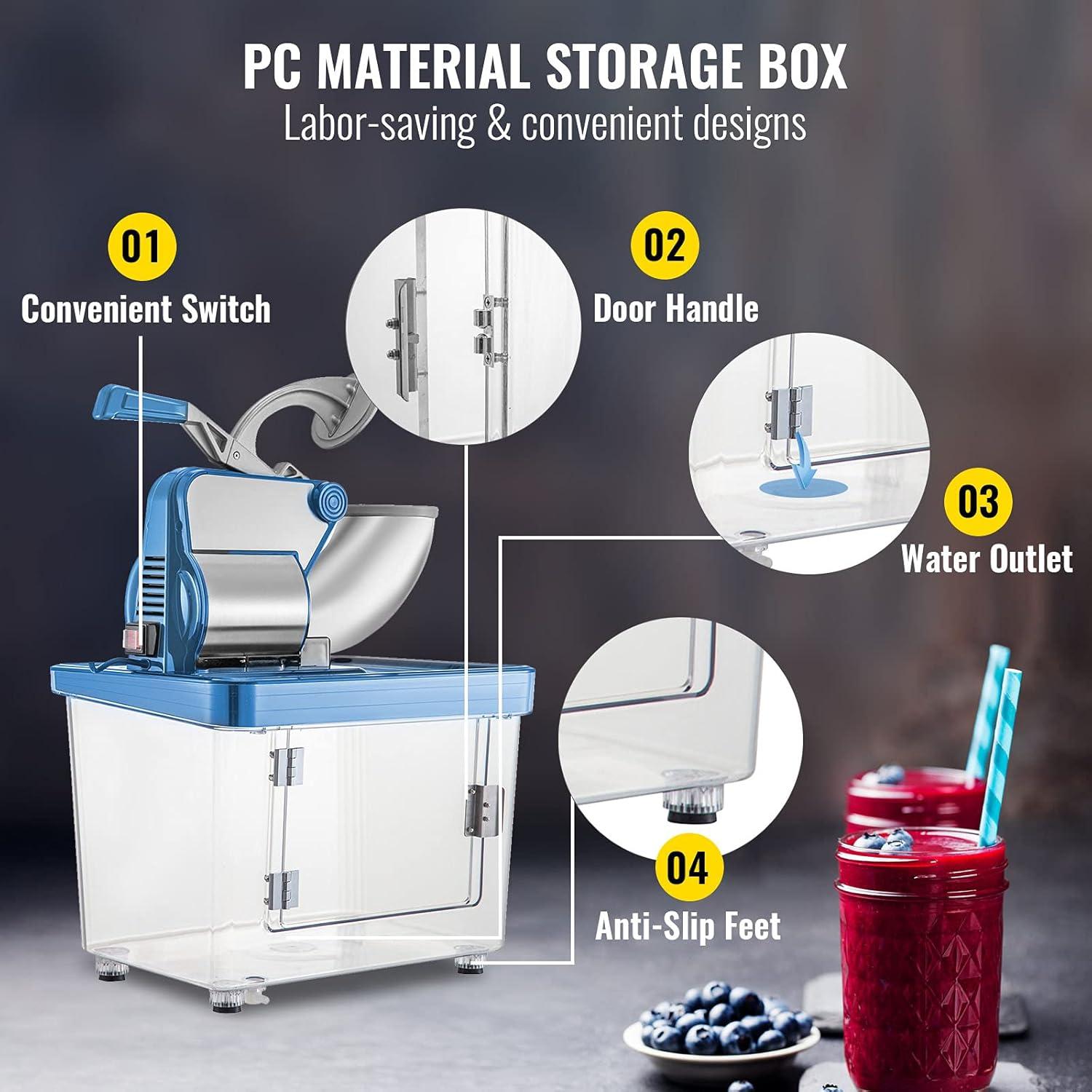 Commercial Stainless Steel Electric Ice Crusher with Blue PC Storage Box