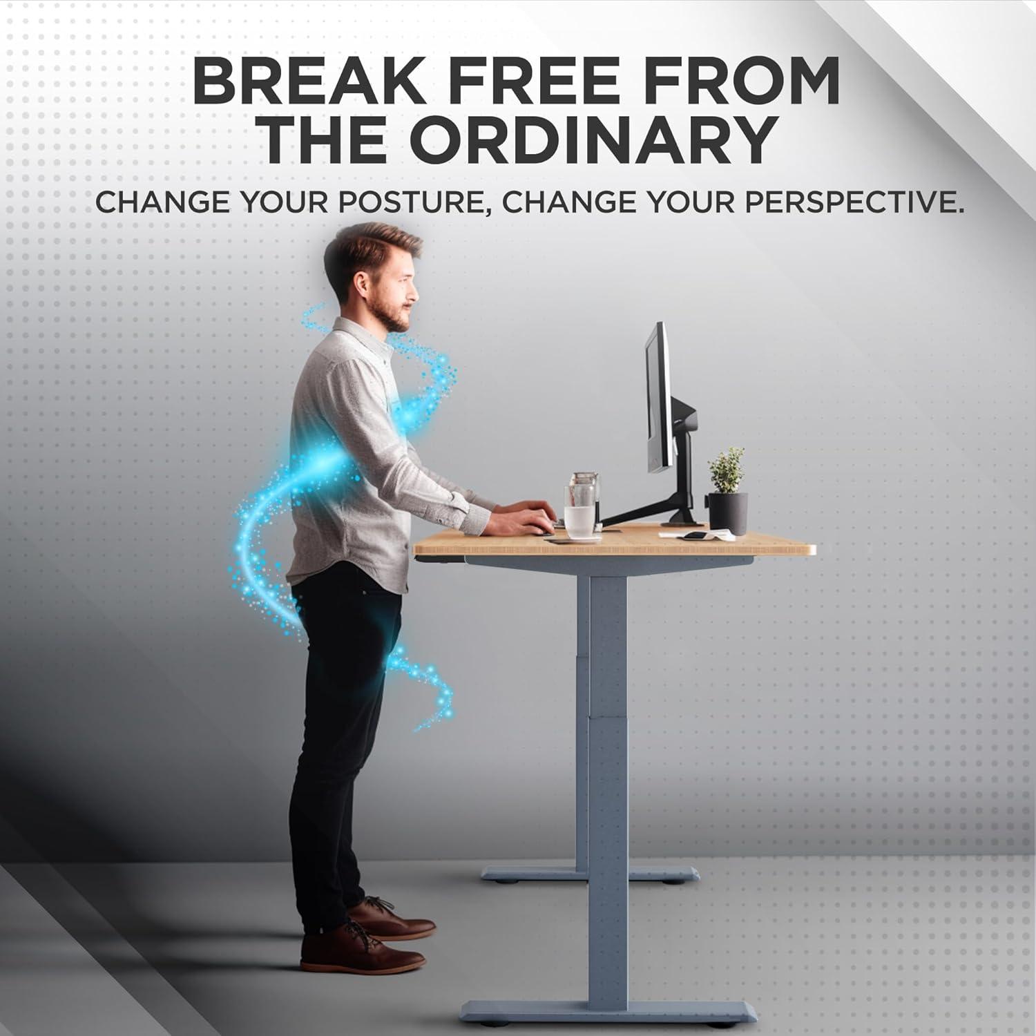 Rise UP Electric Standing Desk adjustable height desk 24-49" dual motor one piece 60x30" bamboo desktop height adjustable desk adjustable standing desk stand up desk sit to stand desk rising desk