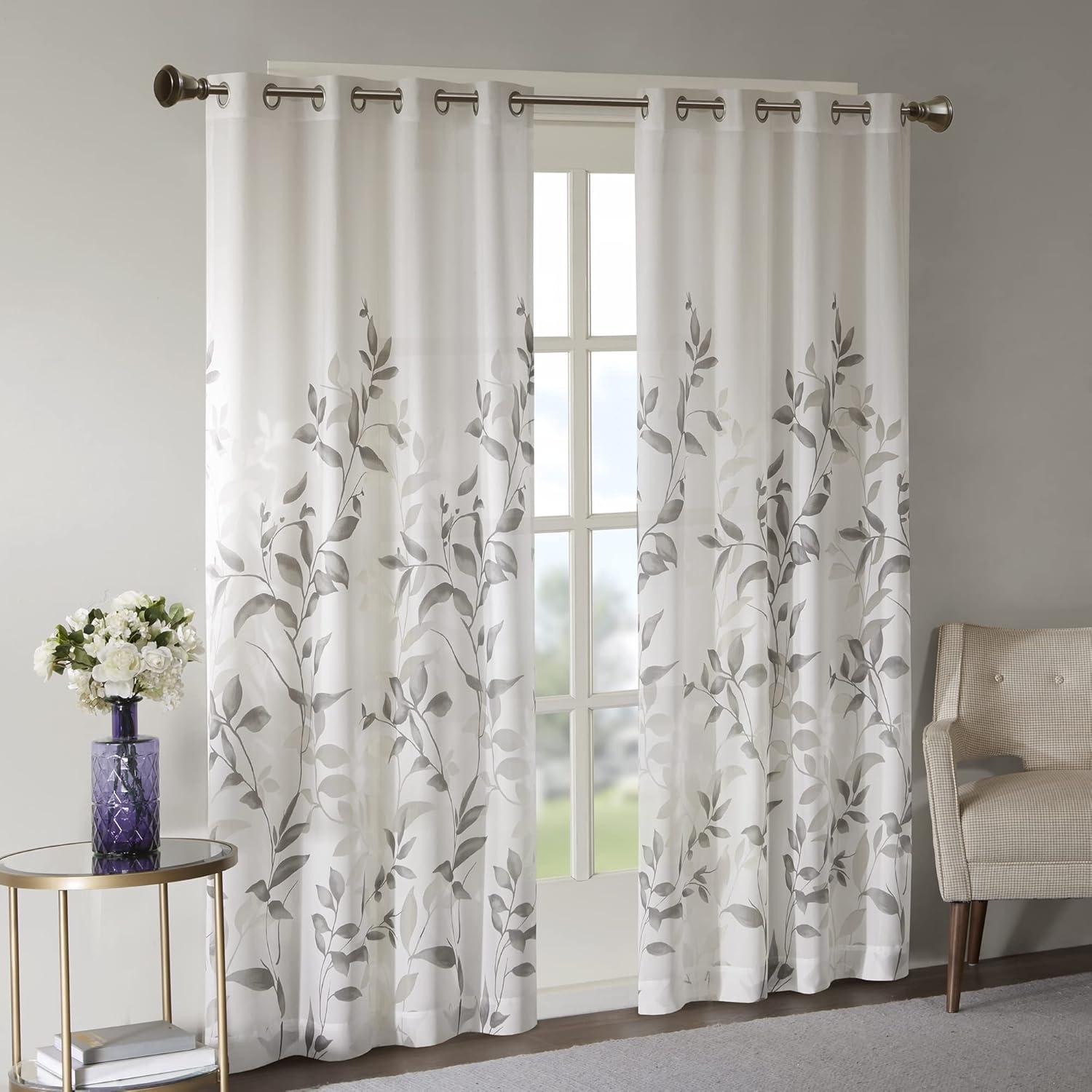 50"x84" Madison Park Sheer Rosalie Burnout Printed Curtain Panel Gray: Light Filtering, Floral, Modern, Indoor Use