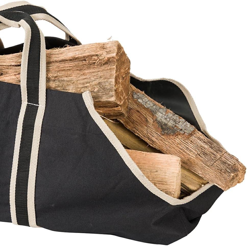 Modern Ember Modern Ember Black Log Carrier Bag - Lightweight Waxed Canvas with Nylon Webbing Handles