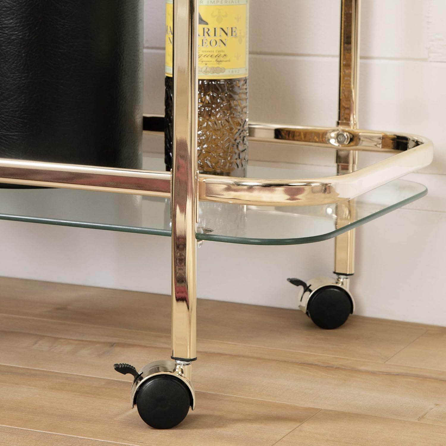 Elegant Gold and Glass Rolling Bar Cart with Storage