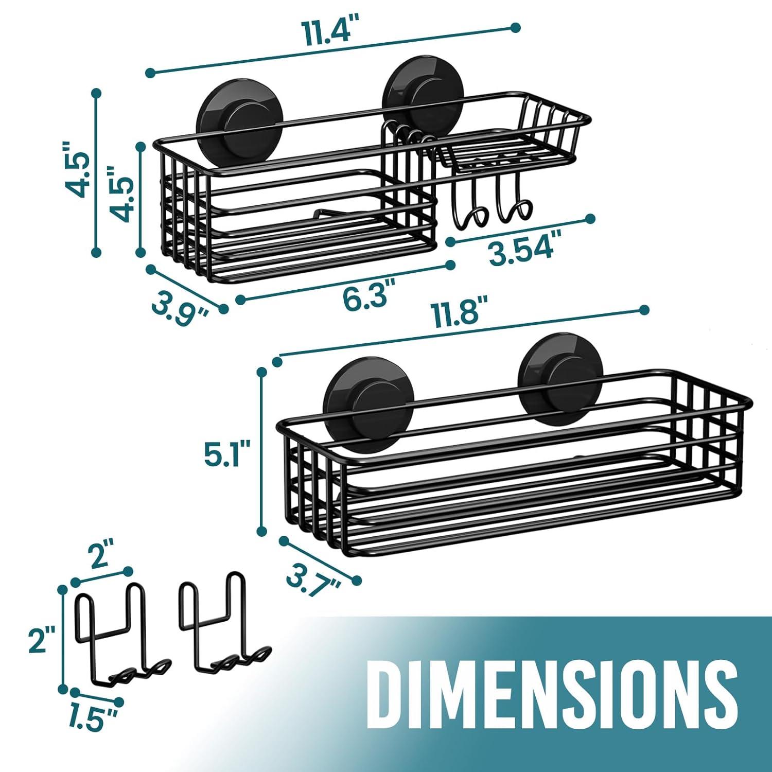 Shower Caddy Suction Cup 2 Pack With Hooks & Soap Holder, Heavy Duty Shower Organizer For Bathroom