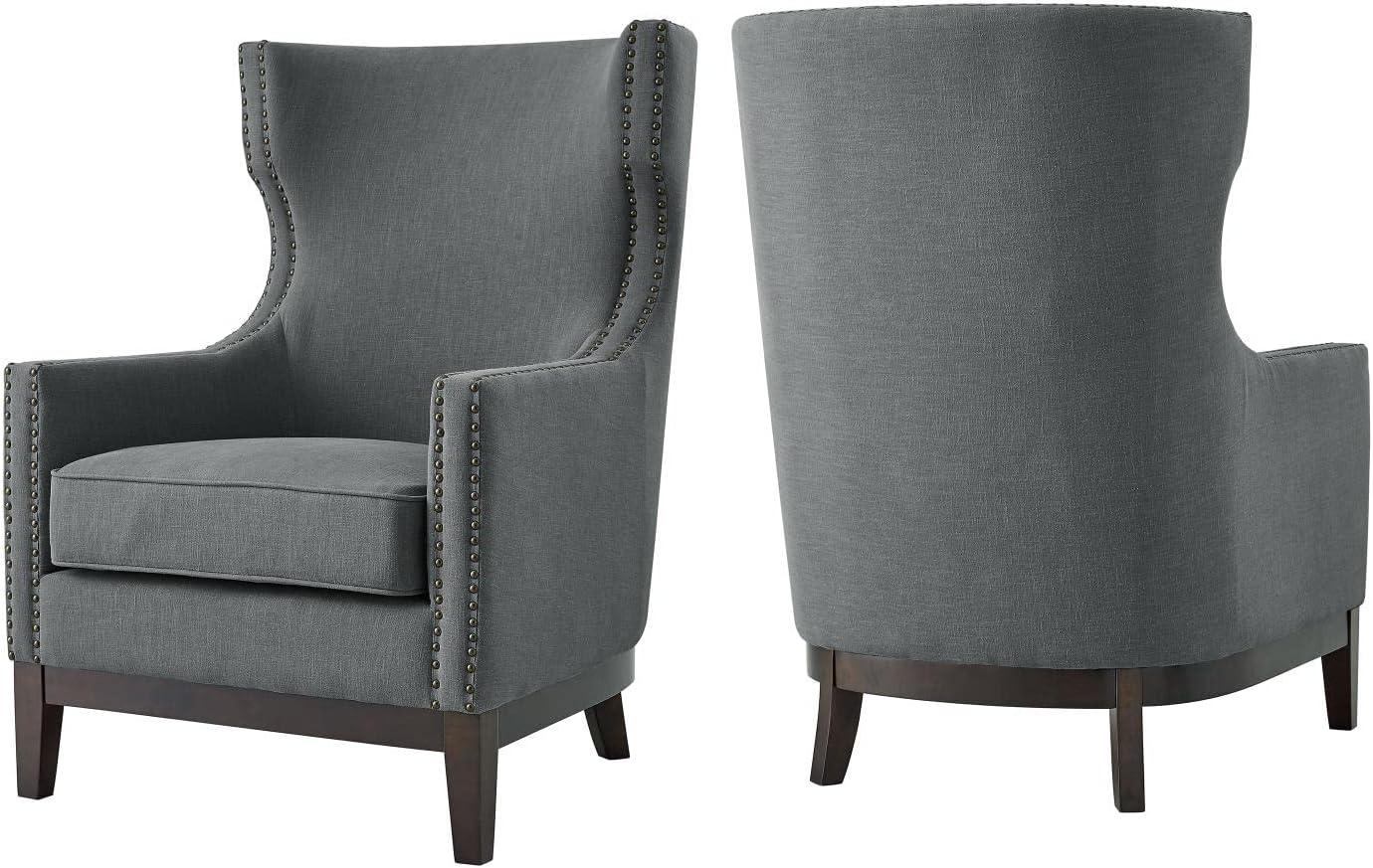 Steve Silver Roswell Gray Linen Accent Chair with Nailhead Trim