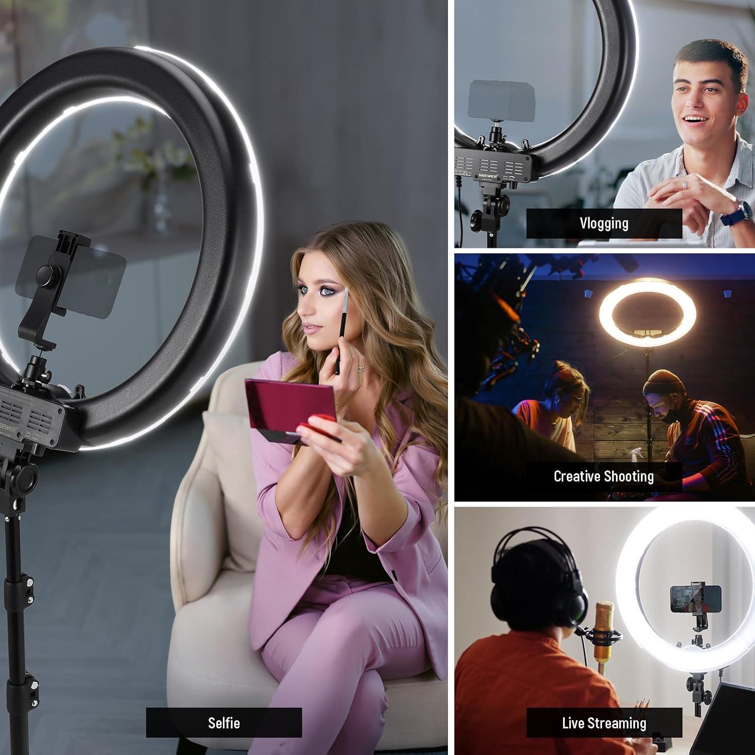 Neewer 55W 18" Ring Light Kit, 5600K Dimmable LED Ringlight Tripod Stand Phone Holder for iPhone Selfie Makeup Tattoo Studio Photo Video Recording